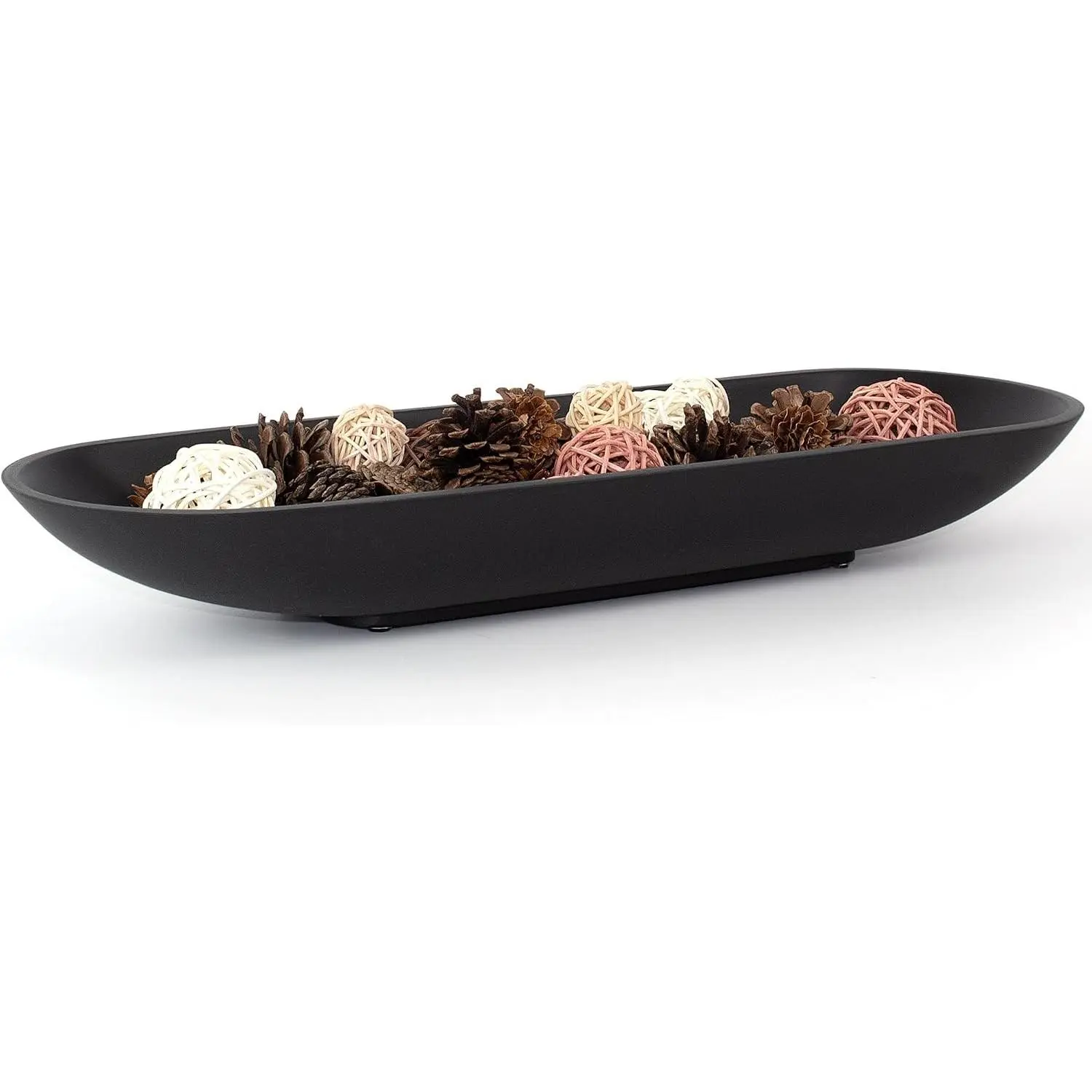 Enhanced Long Large Decorative Bowl for Home Decor - Long Dough Bowl for Table Centerpieces 17.72"W x 2.24"H - Black Minimalist Design Dough Decor Bowl for Coffee Table, Dining Table Centerpiece
