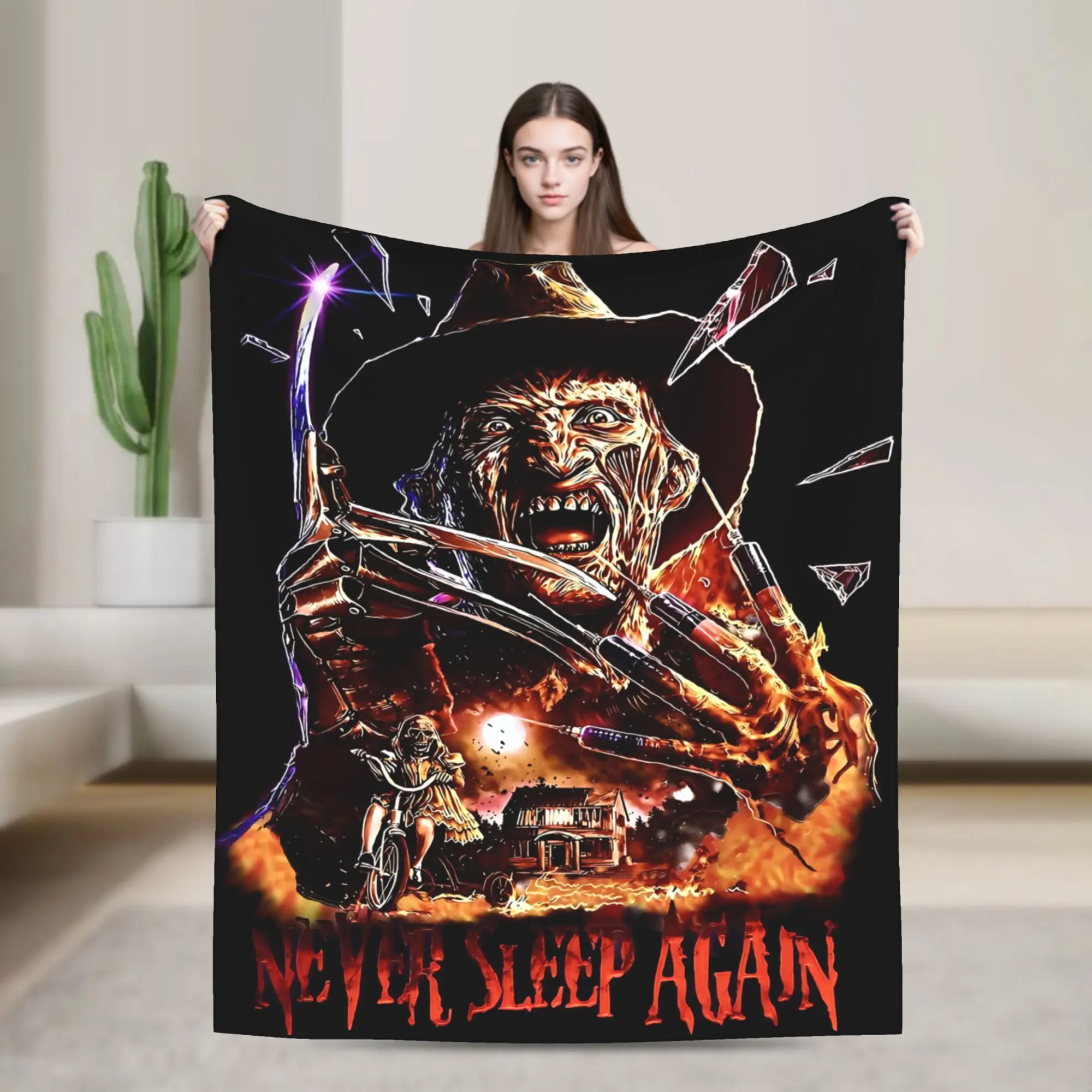Freddy Krueger Nightmare on Elm Street Flannel Throw Blanket, Never Sleep Again Horror Movie Blanket, Soft Lightweight Cozy  Blanket for Sofa Bed Dorm, Halloween Decor Gift for Horror Fans