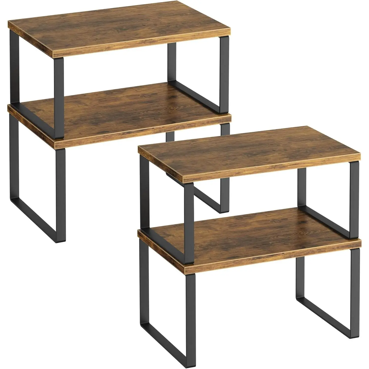 Kitchen Cabinet Organizer Shelf Set of 4, Sturdy Kitchen Counter Shelves with Metal , Stackable Expandable   Rack Pantry Cupboard Dish Mug Cup Storage Organizer Shelf, Rustic Brown