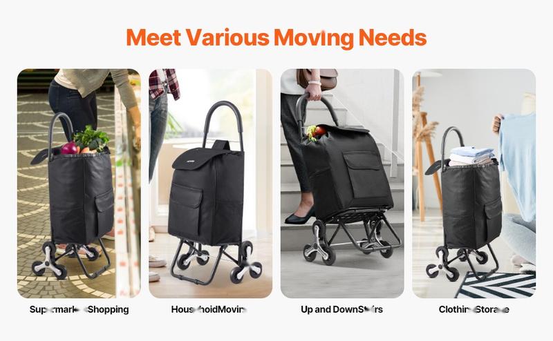 Stair Climbing Folding Shopping Cart With 36L Capacity, Durable Metal Frame, 6 Wheels, Integrated Storage Bag, Compact Fold, Easy Maneuver, Ideal For Groceries, Laundry And Outdoor Use