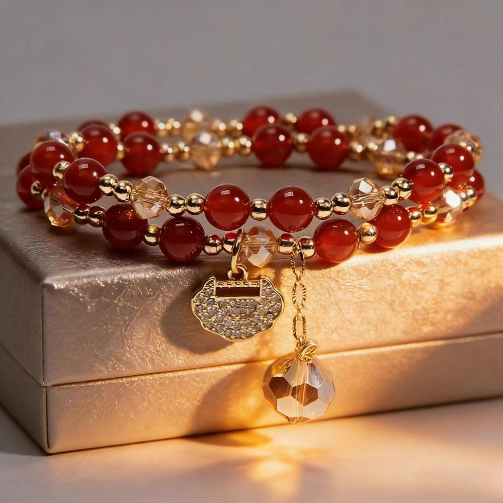 New Double Loop Colorful Tourmaline Bracelet for Women, INS Luxury Unique Design, Longevity Lock Charm Bangle, Perfect Gift for Best Friends