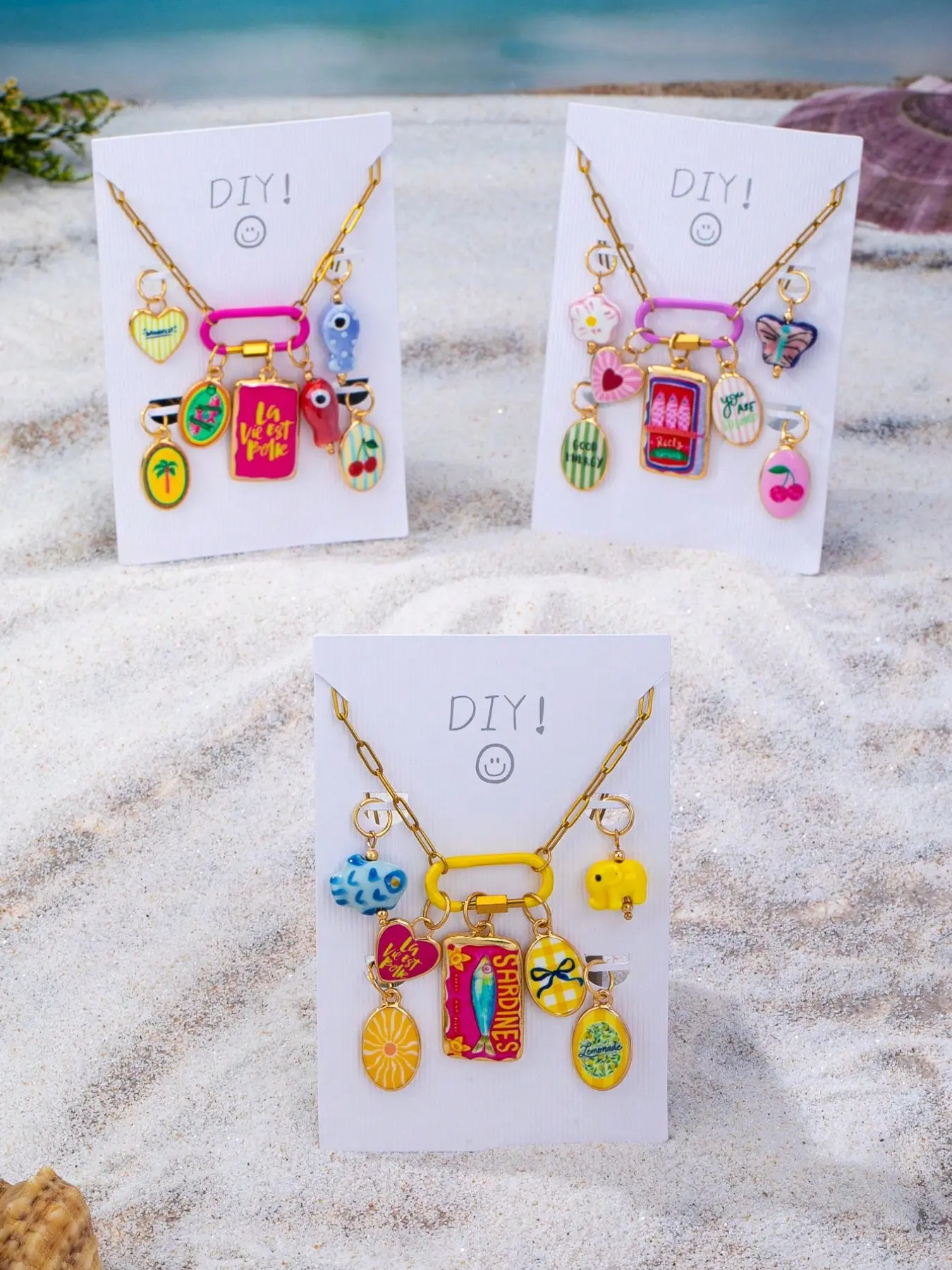 Tropical Beach DIY Enamel Pendant Necklace Set, Detachable Multi-Design Charms, Y2K Style Jewelry Kit, Stainless Steel Chain, Fashion Accessories