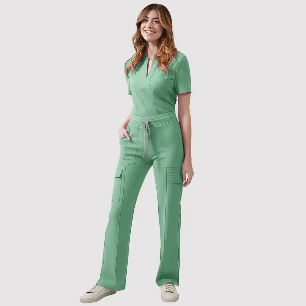 Scrubs Sets for Women, Solid Color V-Neck Short Sleeve Top and Pants Medical Uniform for Hospital Workwear, Clothes, Basic