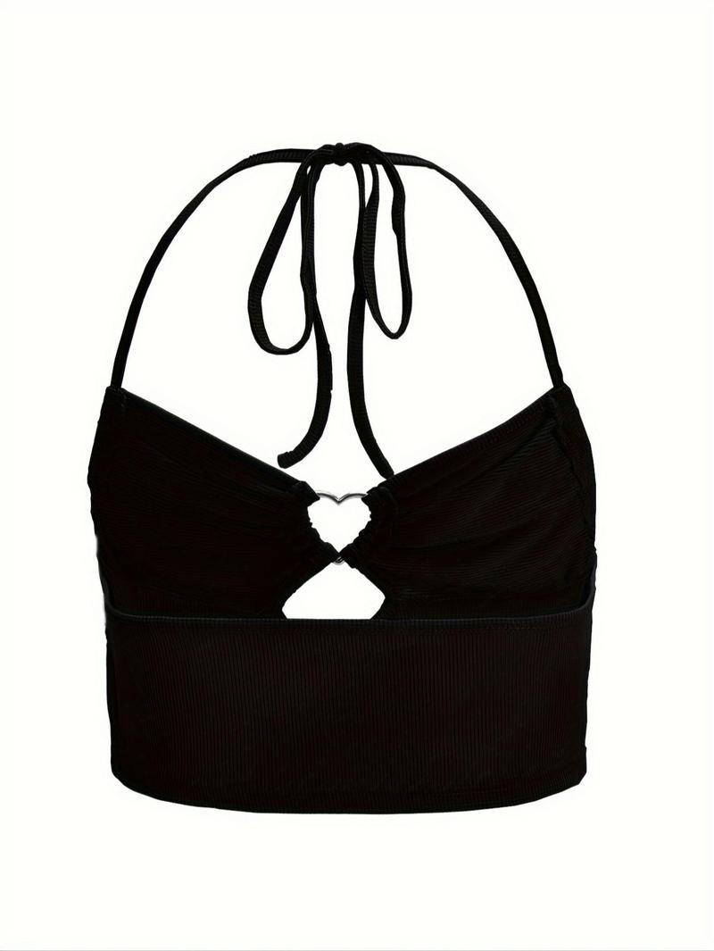 Women's Solid Cut Out Ruched Halter Neck Crop Top, Y2K Fashion Tie Back Backless Crop Top for Summer, Women's Clothing for Daily Wear Valentine's Day, gift