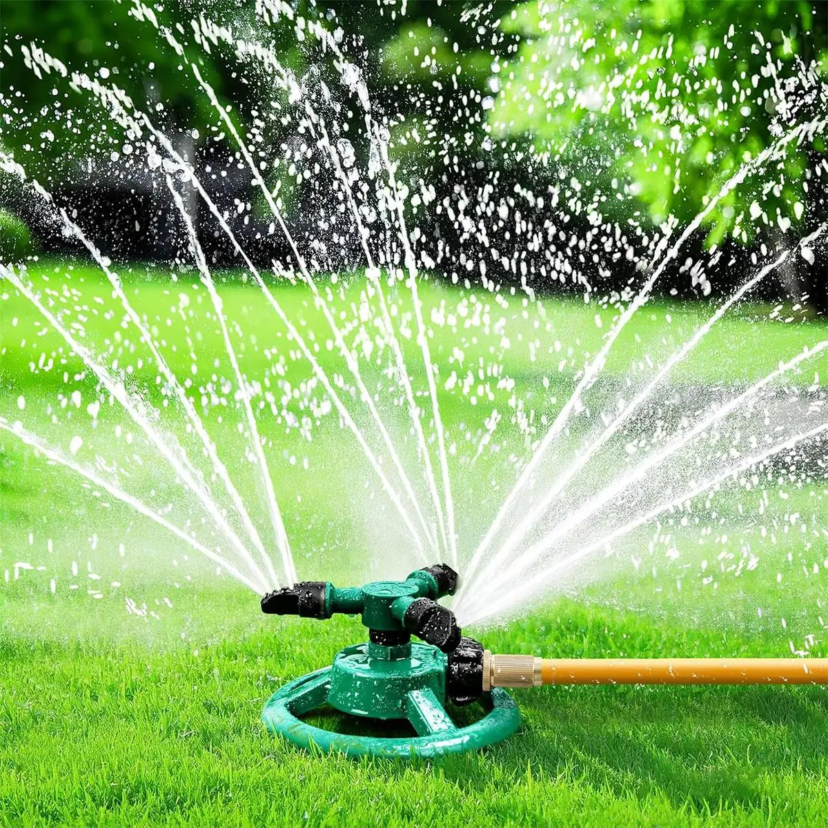 Sprinklers for Yard, 360 Degree Rotating Lawn Sprinkler, Adjustable Spray Arm (45°/90°), Wide Coverage 24-49 ft, ABS Plastic, American Standard Thread, Watering Device for Lawn Garden Kids Pets Outdoor Play