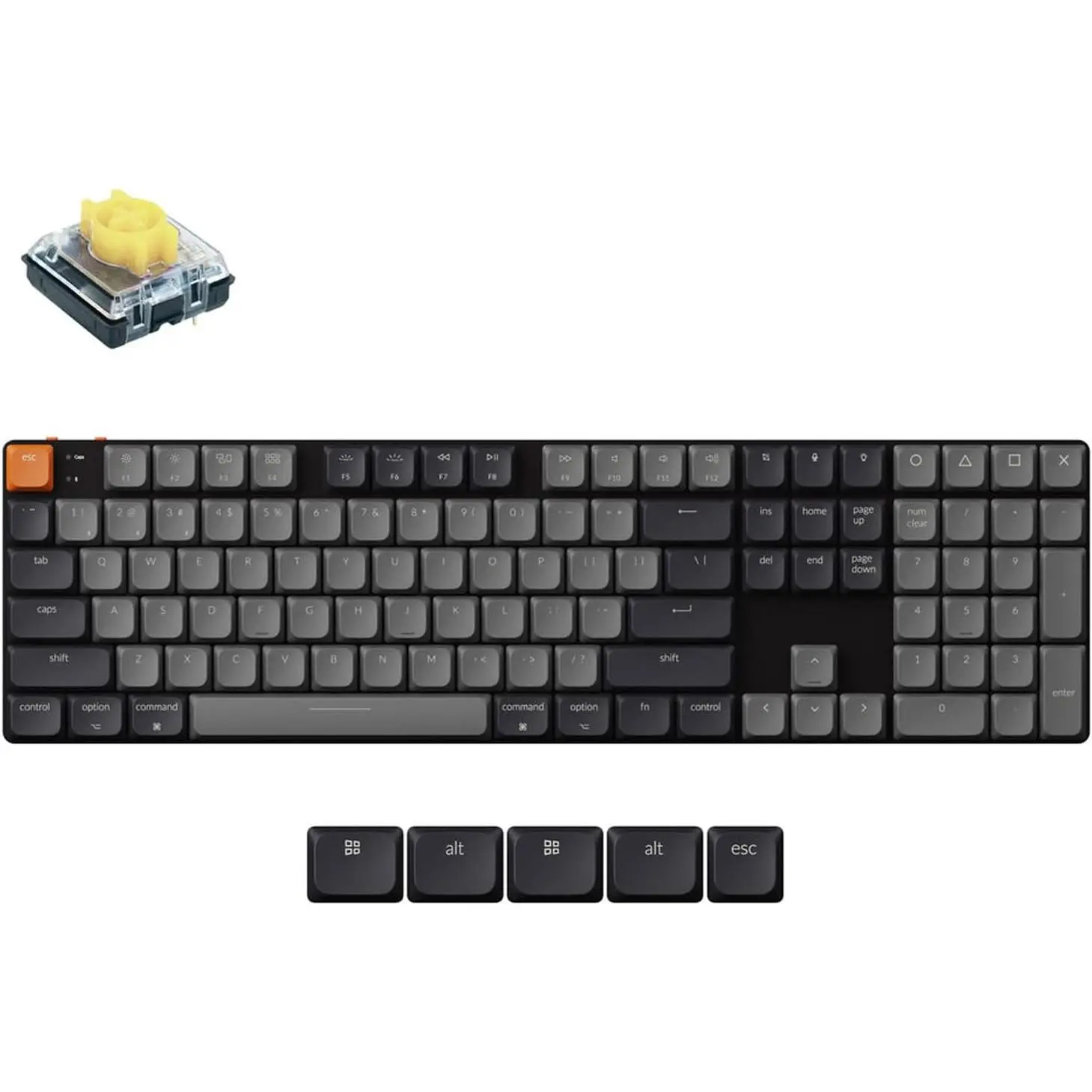 K5 QMK Custom Mechanical Keyboard, Ultra-Slim Full Size 104   Gaming Keyboard, Low-Profile Banana  with RGB Backlits for  Windows, Version 2