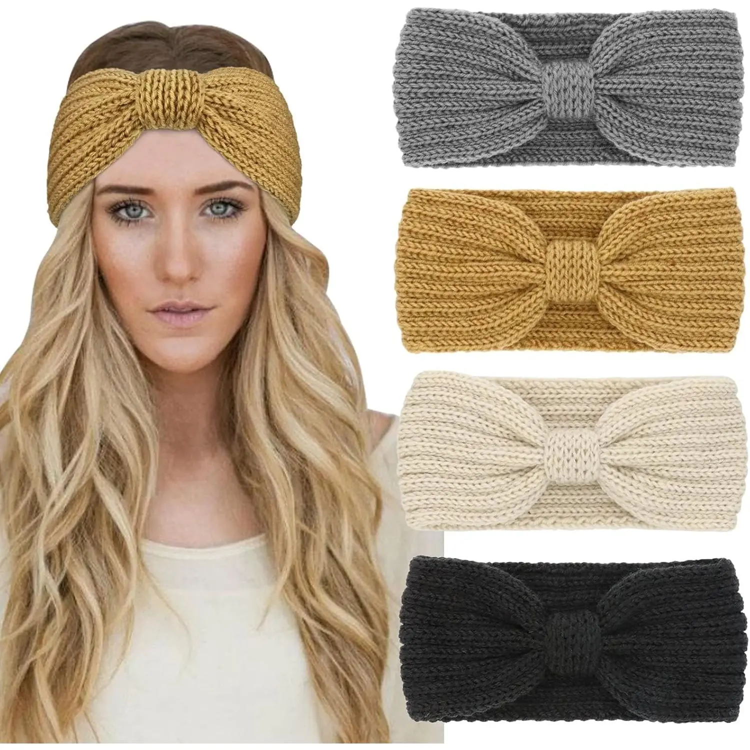Winter Knit Chunky Headbands for Women Crochet Turban Knitted Ear Warmer  Wrap Winter Accessories 4 Pack