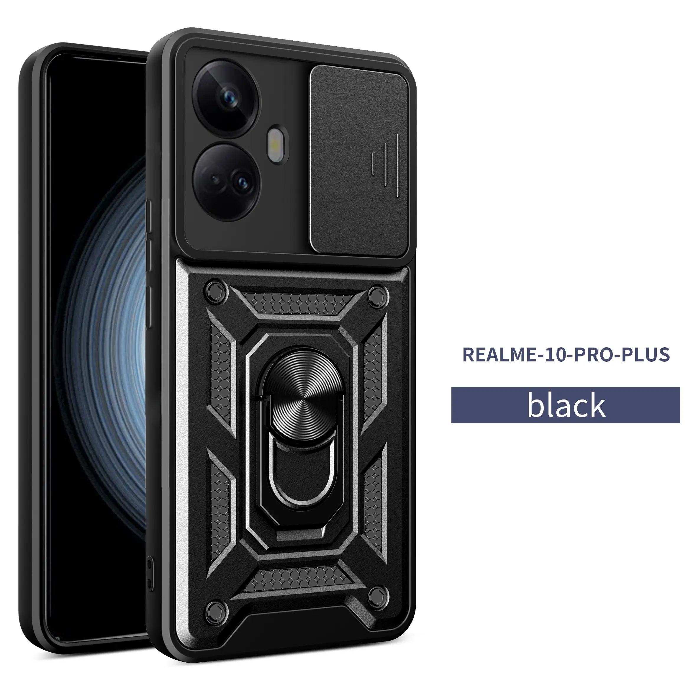 Case for OPPO Realme C55 4G/Realme Narzo N55, Dual Layer Shockproof Anti-Drop, Scratch-Resistant Lens Cover, Rotatable Metal Ring Stand for OPPO Realme C55 4G/Realme Narzo N55 Case