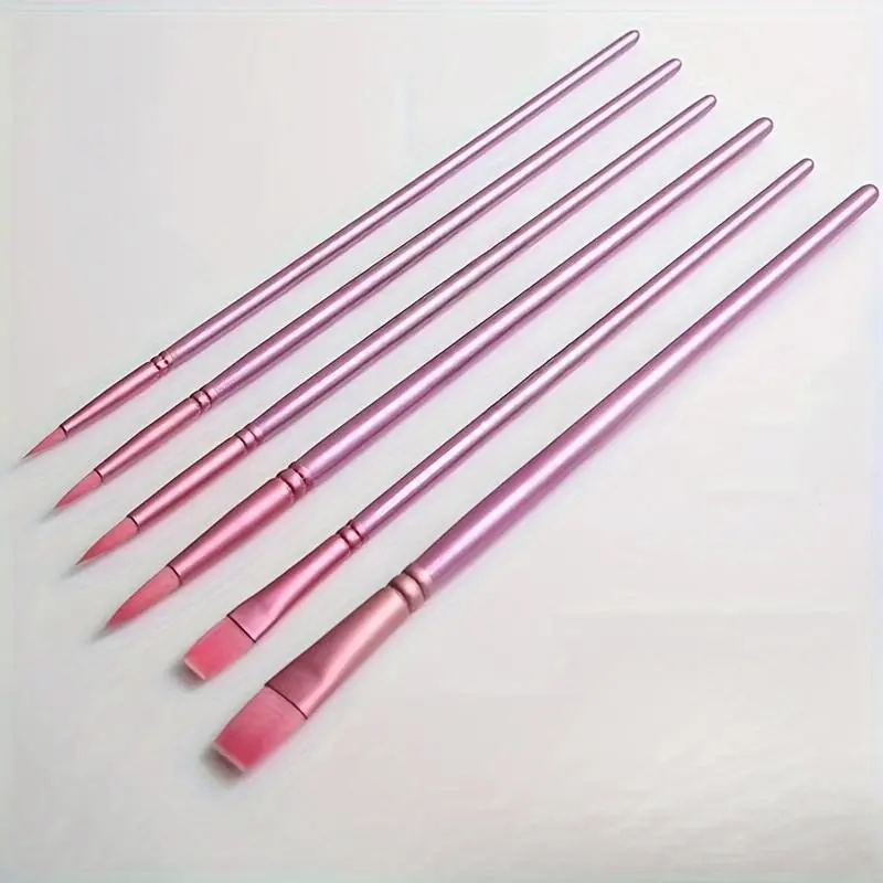 6 Piece Paint Brush Set, Pointed Round and Flat Nylon Brushes for Acrylic and Watercolor Painting
