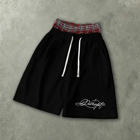 Y2K Plaid Fake Two-Piece Shorts, Casual Graphic Shorts, Loose-Fit High Street Trendy Letter Wide Leg Pants, Summer Streetwear Fashion, Casual Style