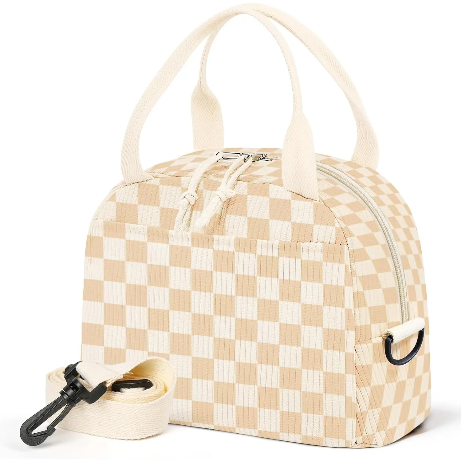 Lunch Box for Women,Checkered Lunch Bag Cute Corduroy Insulated Lunch Box With  Strap for Adult Womens for Work Picnic