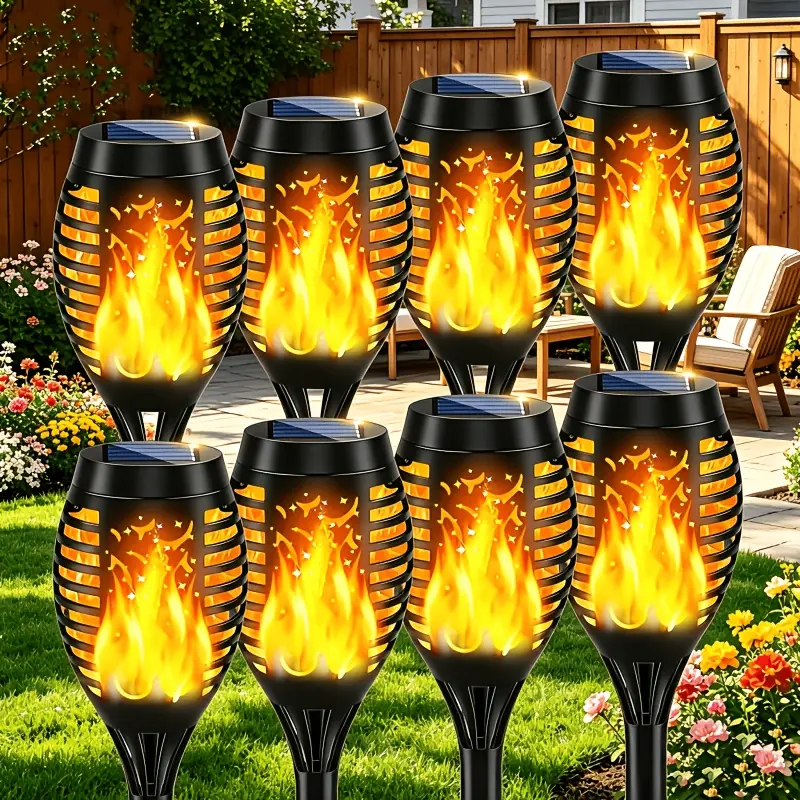 8pcs Contemporary LED Solar Lanterns - Decorative Solar Lights Outdoor, IP65 Plastic Body, Flameless Flame Effect Candlelight, Automatic Switch, Easy Operation, Outdoor Patio Halloween Garden Decor