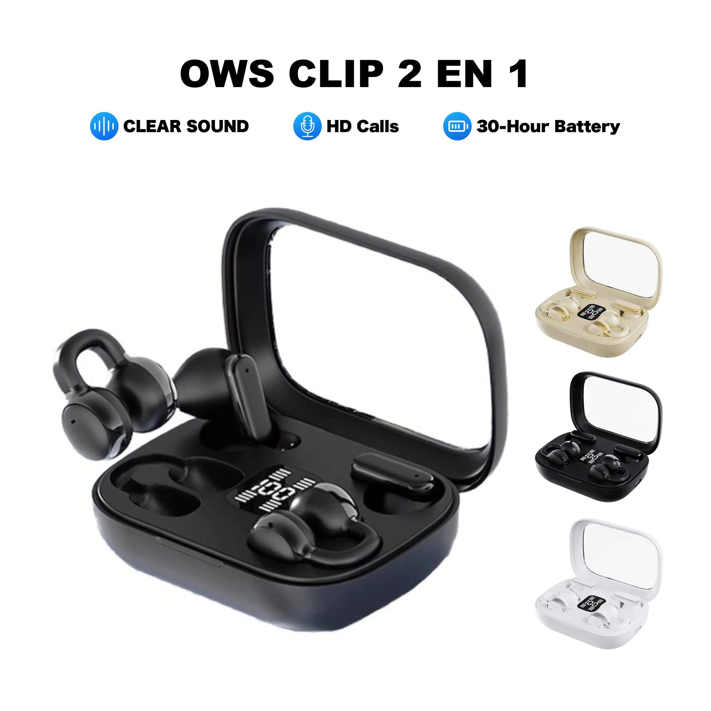 Q10 Dual-Style Wireless Earbuds for Couples - 2 Pairs Bluetooth TWS Audio Earphones in 1 Charging Case, Lightweight Clip-On & In-Ear Mini Headphones, HiFi Bass Stereo, ENC Noise Reduction HD Calls, iOS/Android Compatible (Sports, Gaming Use)