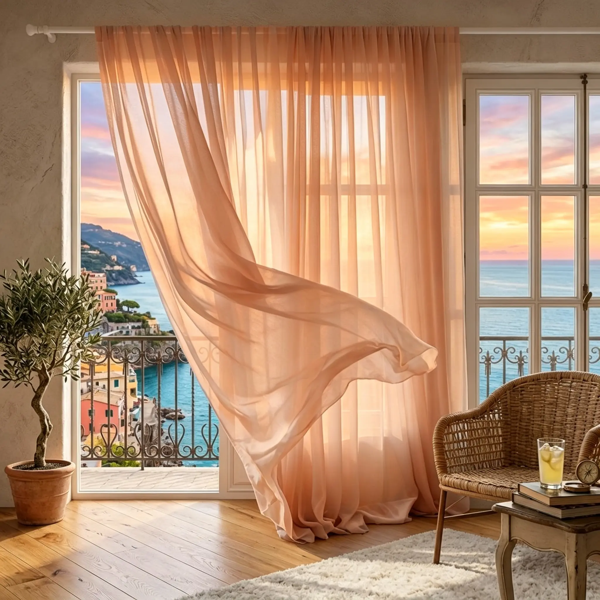 4 Pcs Semi-Transparent Sheer Curtains.Light filtering sheer fabric softens glaring daylight.The translucent material brings in natural light while protecting indoor privacy, perfect window decor for bedrooms and living rooms.