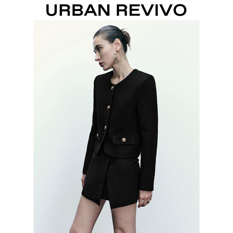 URBAN REVIVO Fashionable Tweed Jacket for Women  UWG130014 Casual Outfit 2025 Women Clothing Girl Elegant Fashion Trendy and Versatile OOTD Outerwear Coats