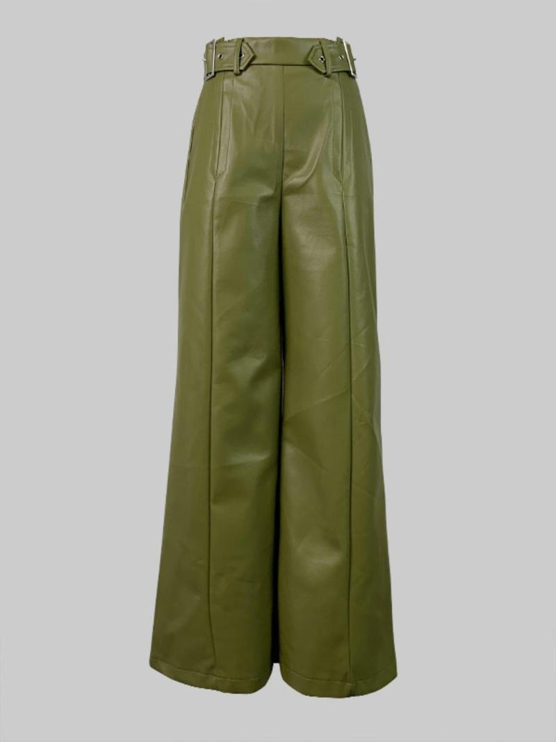 UOOZEE NEW  Women's Faux Leather Pants PU High Waist Wide Leg Pants with Pockets Pleated Going Out Flare Trousers