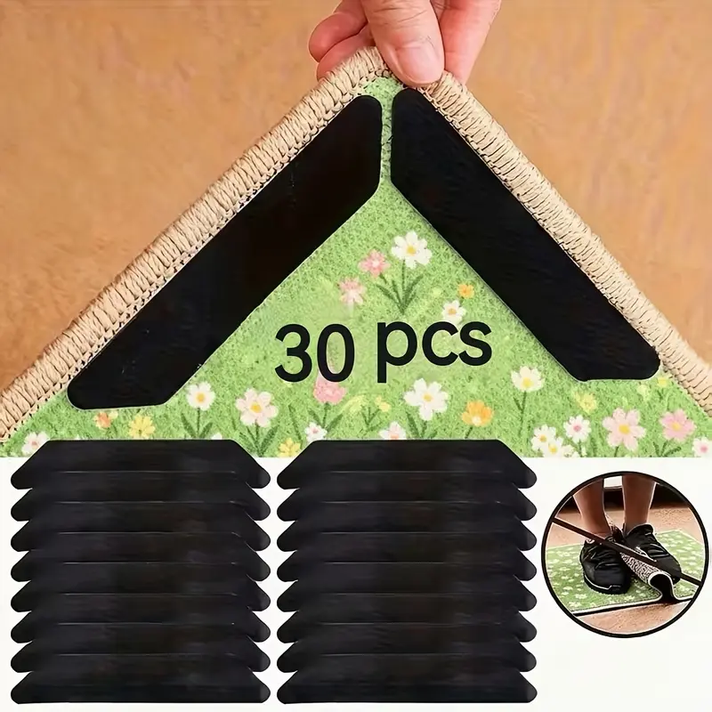 30pcs non-slip fixed carpet sticker [removable without leaving marks] reusable adhesive tape, non-slip mat and anti-curling fixed sticker on washable surface, suitable for hardwood floors and ceramic/tile surfaces.