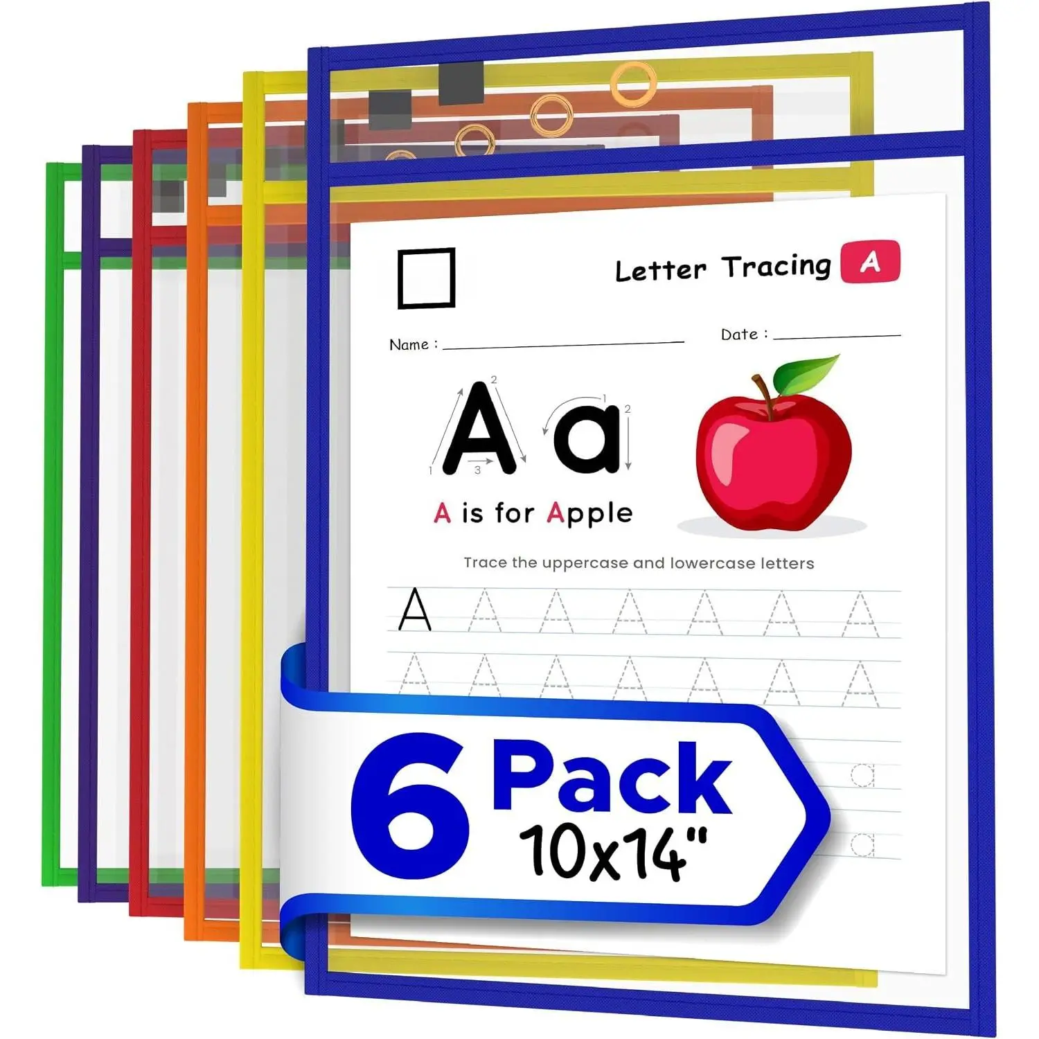 Dry Erase Pocket Sleeves 6 Pack,  Sheet Protectors 10x14