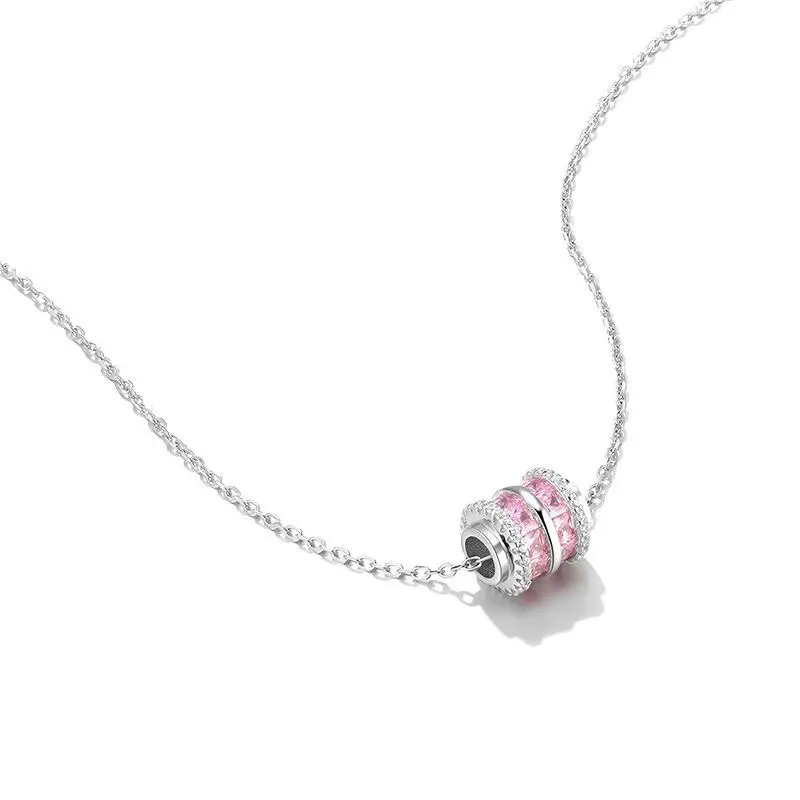 Women's Blush Pink Minimalist Cold Wind Clavicle Necklace - Sweet Light Luxury Niche Style, Inlaid Zircons Shiny Pendant, Zinc Alloy Base, All-Match Jewelry for Dating & Daily Outfits, Cold Wind Chain, Clavicle Chain, Daily Wear, Inlaid Stones, Shiny Zirc
