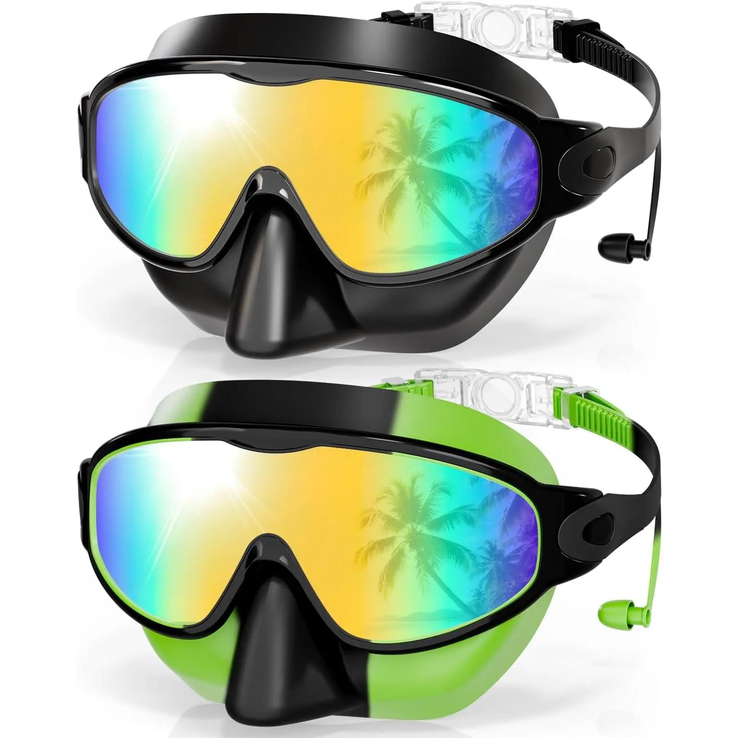 Swim Goggles with Nose Cover, 2 Pack Wide View Swimming Mask Anti-Fog/UV