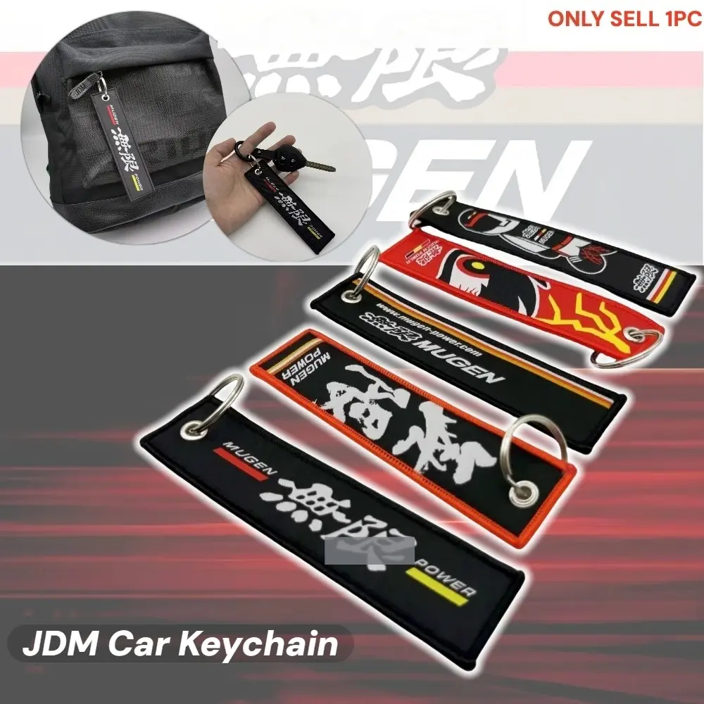 Jdm Style For MUGEN Dual-Sided Embroidered Fabric Keychain, Car Motorcycle Accessory, Backpack Charm, 1 Piece, Ideal for Automotive Lovers