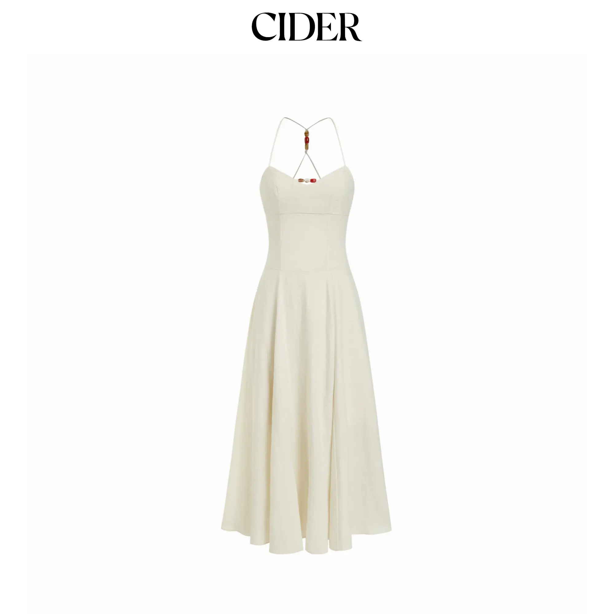 Cider Linen-blend Sweetheart Neckline Beaded Backless Maxi Cami Dress SummerFinds
