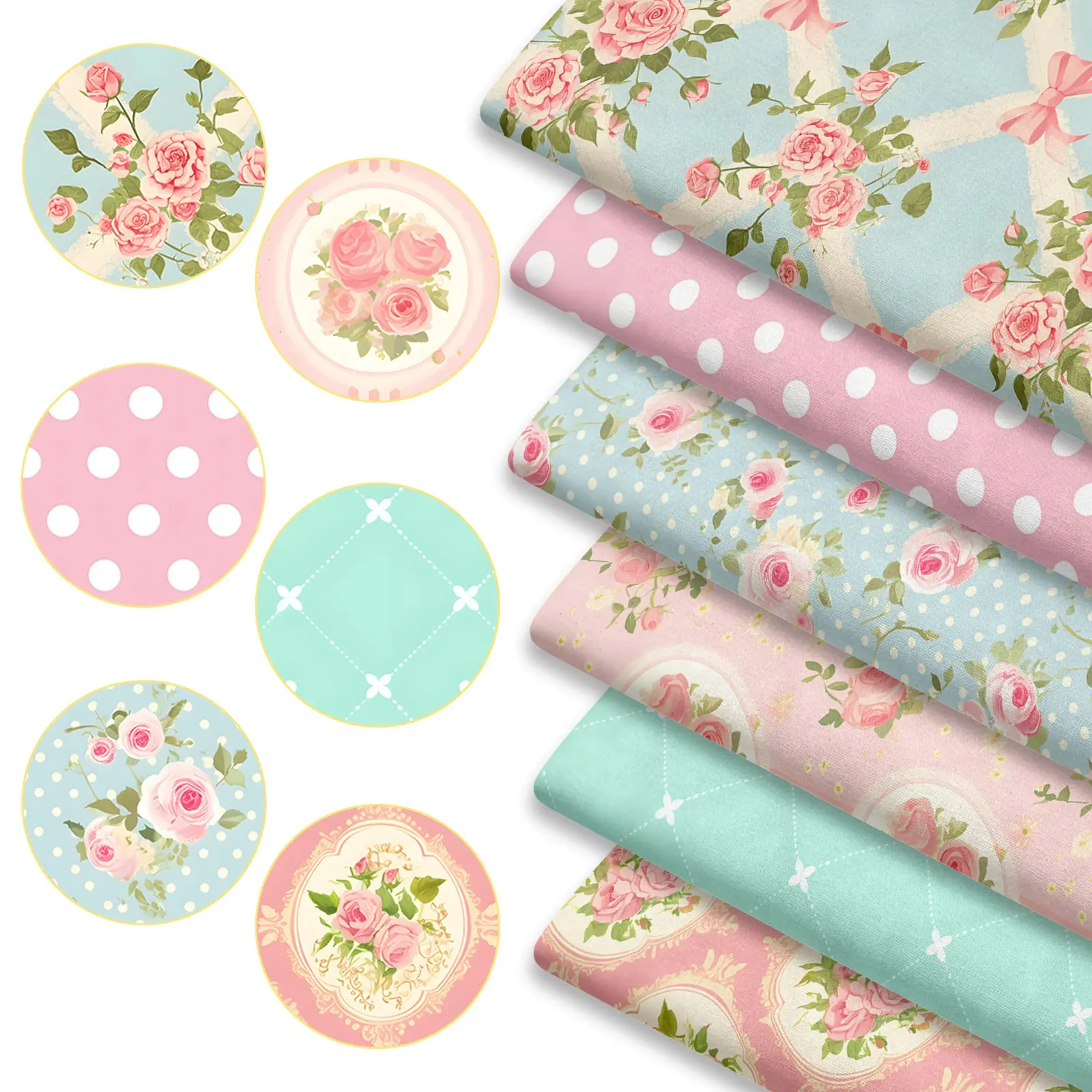6pcs Cottagecore Aesthetic Floral Fabric Bundles, 45cmx50cm (17.72x19.69in) Vintage Rustic Farmhouse Flower Pattern Fabric Squares for Quilting, Patchwork DIY Sewing Material for Bedding, Tablecloth, Bags, Headbands