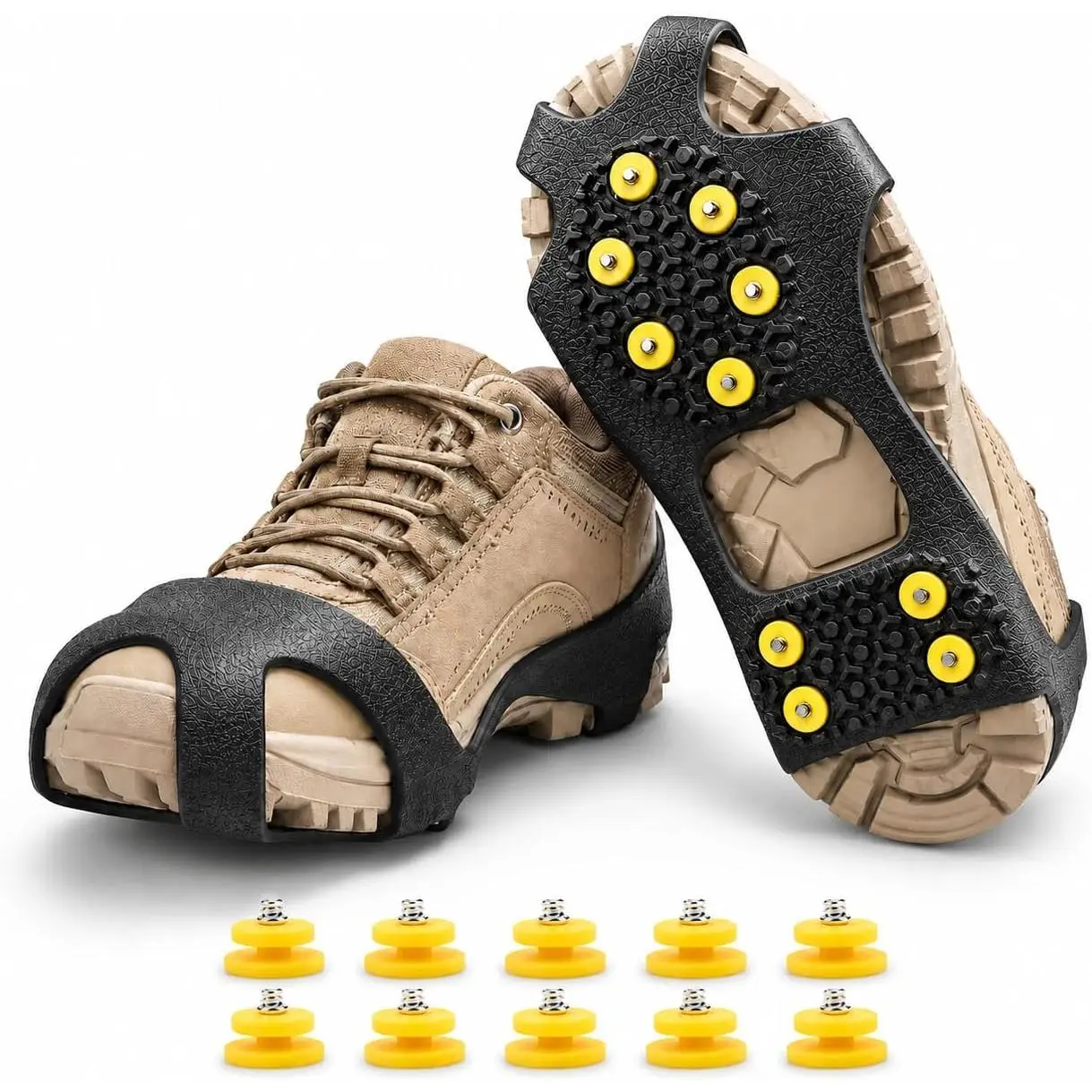 Ice Cleats for Shoes and Boots, Ice Snow Traction Cleats Grippers, Non Slip Shoe Ice Grippers,10 Steel Rubber Spikes Crampons Anti Easy Slip Studs Crampons Slip- Stretch Footwear