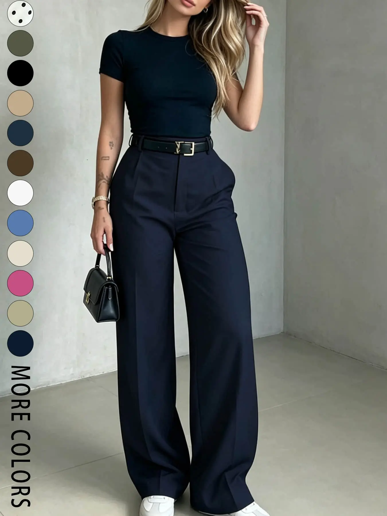 A fashionable and simple wide leg long pants for women's commuting, wide leg trousers with a high waist design, suitable for all seasons, suitable for commuting, indoor daily life, and street wear