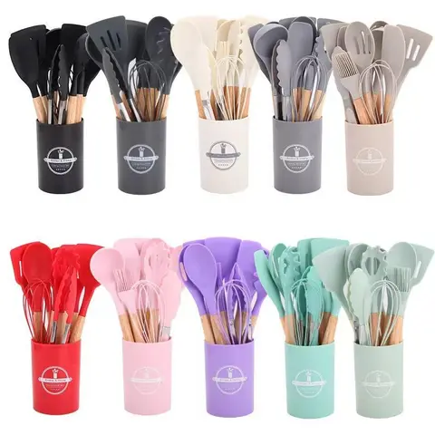 Silicone Cooking Utensils Set, 12-Piece Non-Stick Heat-Resistant Kitchen Utensils Set, Kitchen Cooking Utensil Set for Home, Dining Room and Barbecue, Silicone Spatula Set, Kitchen Utensils Gadgets, Home Kitchen Use