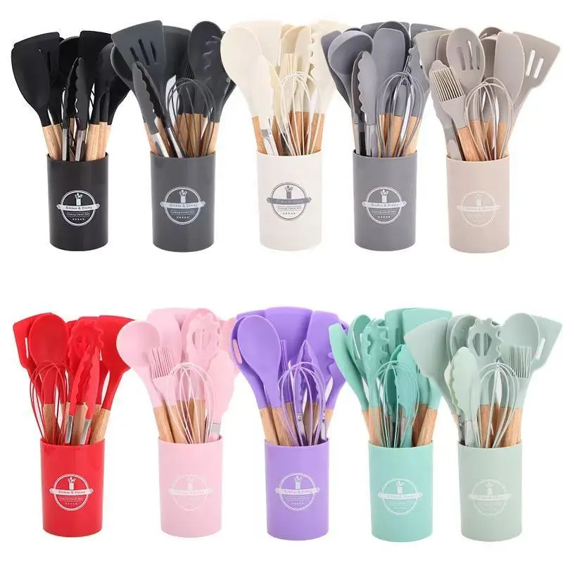 Silicone Cooking Utensils Set, 12-Piece Non-Stick Heat-Resistant Kitchen Utensils Set, Kitchen Cooking Utensil Set for Home, Dining Room and Barbecue, Silicone Spatula Set, Kitchen Utensils Gadgets, Home Kitchen Use