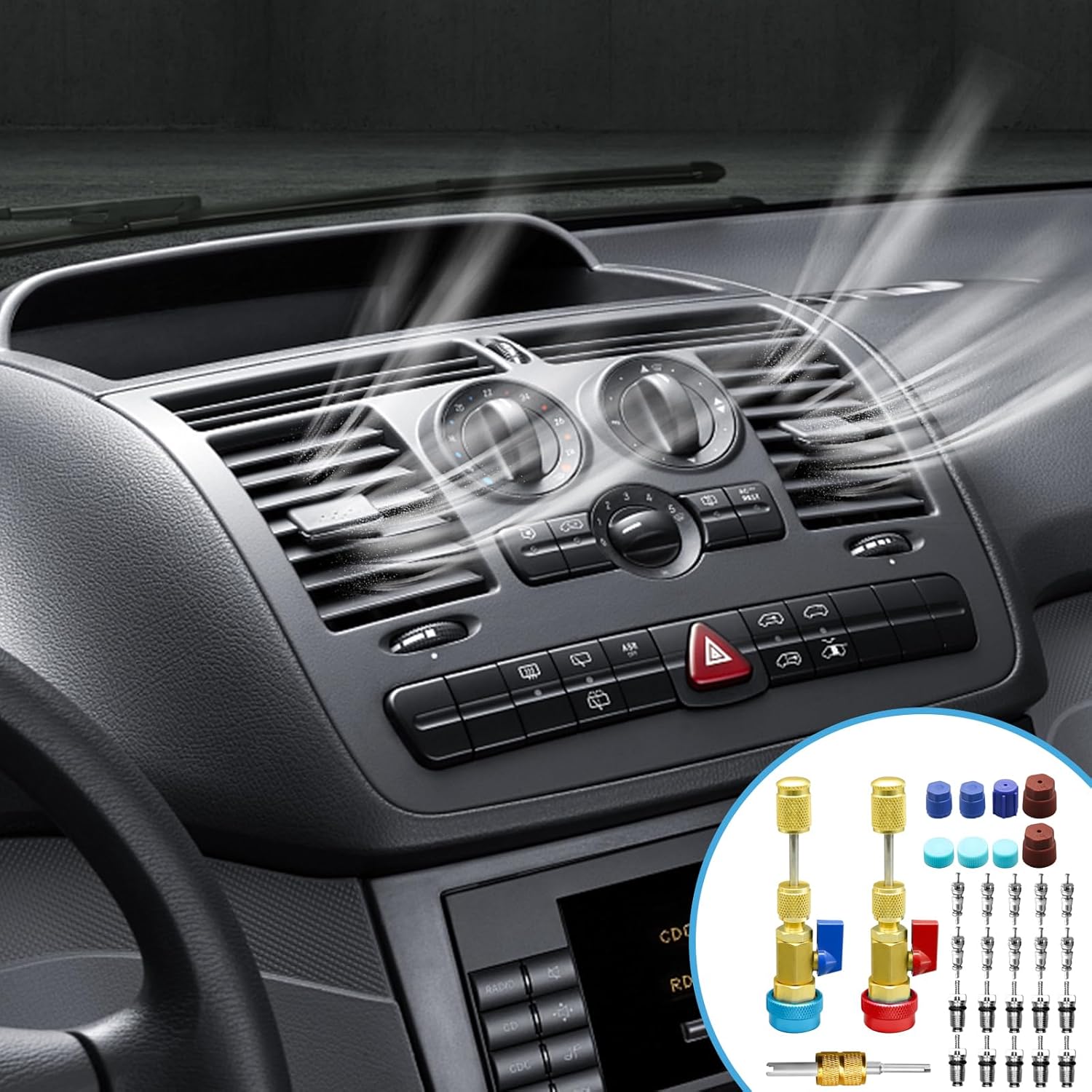 STANDARD GOODS R134A Valve Core Quick Remover Installer, High Low Pressure Valve Core Remover Tools Kit for R13A Refrigerant Air Conditioner System