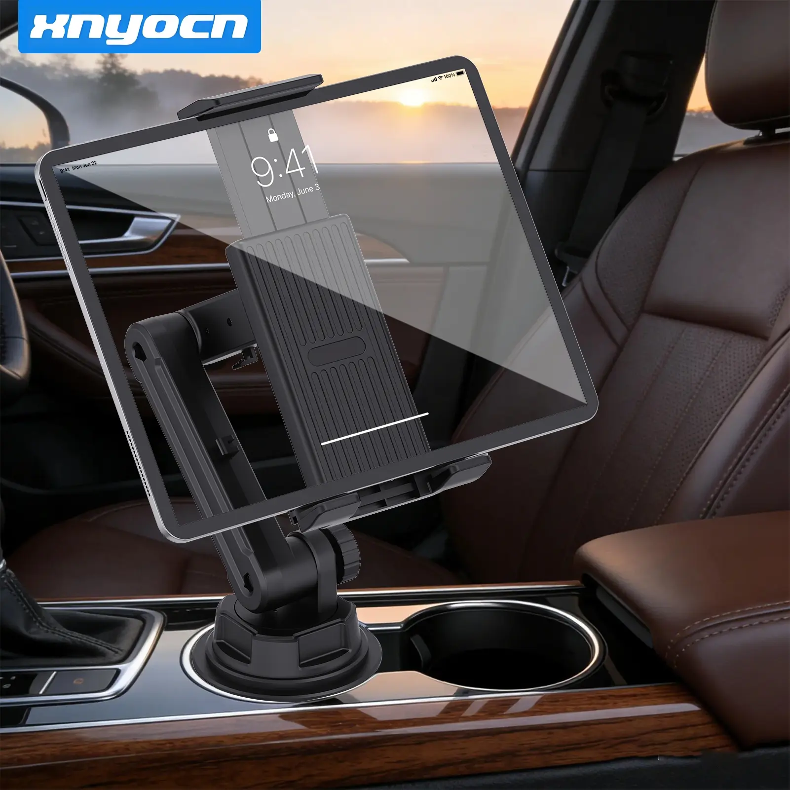 Heavy-Duty Cup Holder Tablet Mount - Twist-to-Expand Solid Base Car Stand with Dual-Pivot Adjustable Long Arm, Anti-Scratch Soft Padding Clamp & 360° Rotation for 4.7"-14" iPad Pro, Surface & Phones (Zero-Shake Truck, SUV & RV Ready)