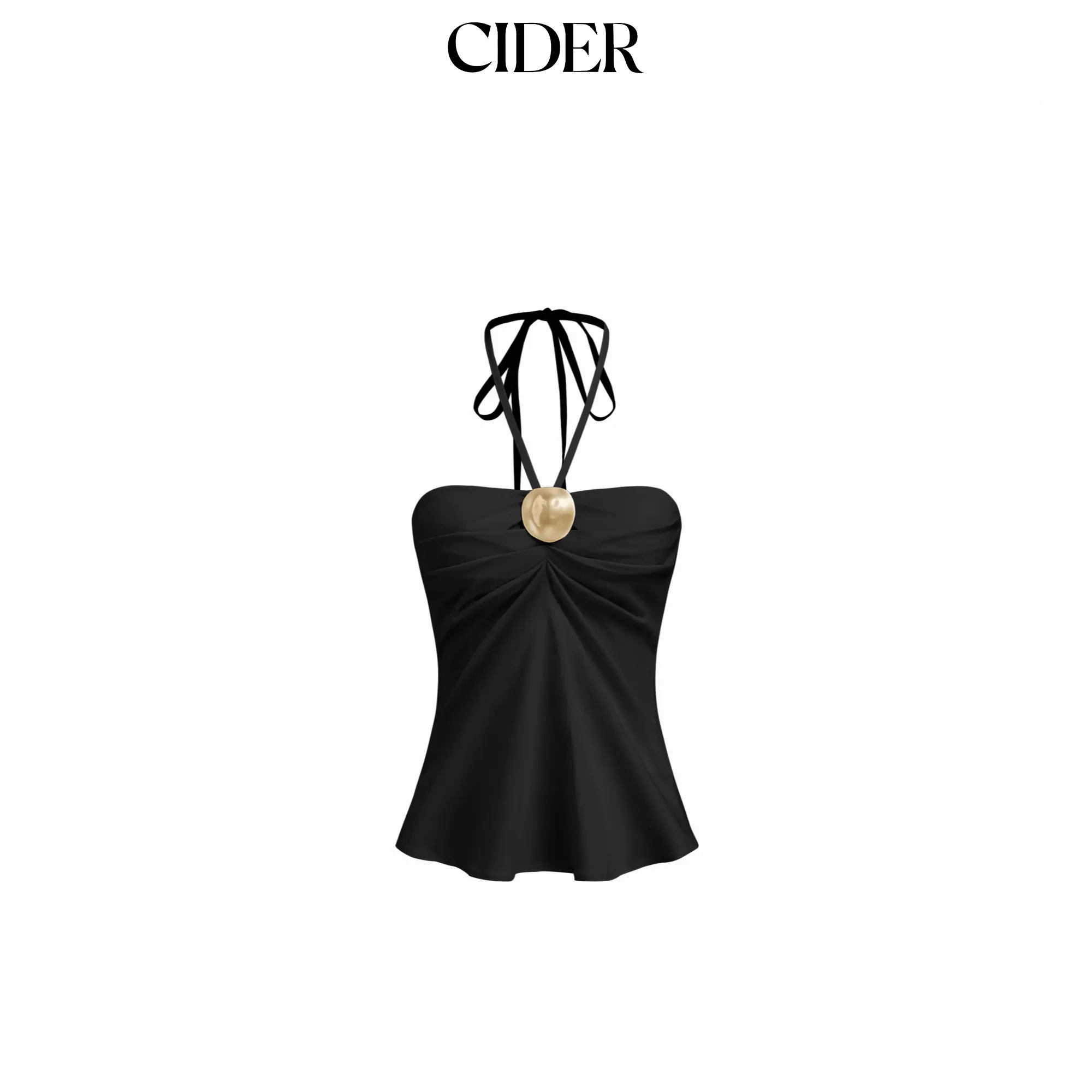 Cider [4 colors, size 0-10] Cotton-blend Halter Neckline Ruched Metal Detail Shirred Top SummerFinds