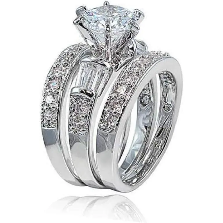 Silver Bridal Ring Sets Emerald Cut CZ Engagement Rings Vintage Promise Rings Platinum Big Women CZ Rings Set Bling Princess Cut Cubic Zirconia Size 6-10