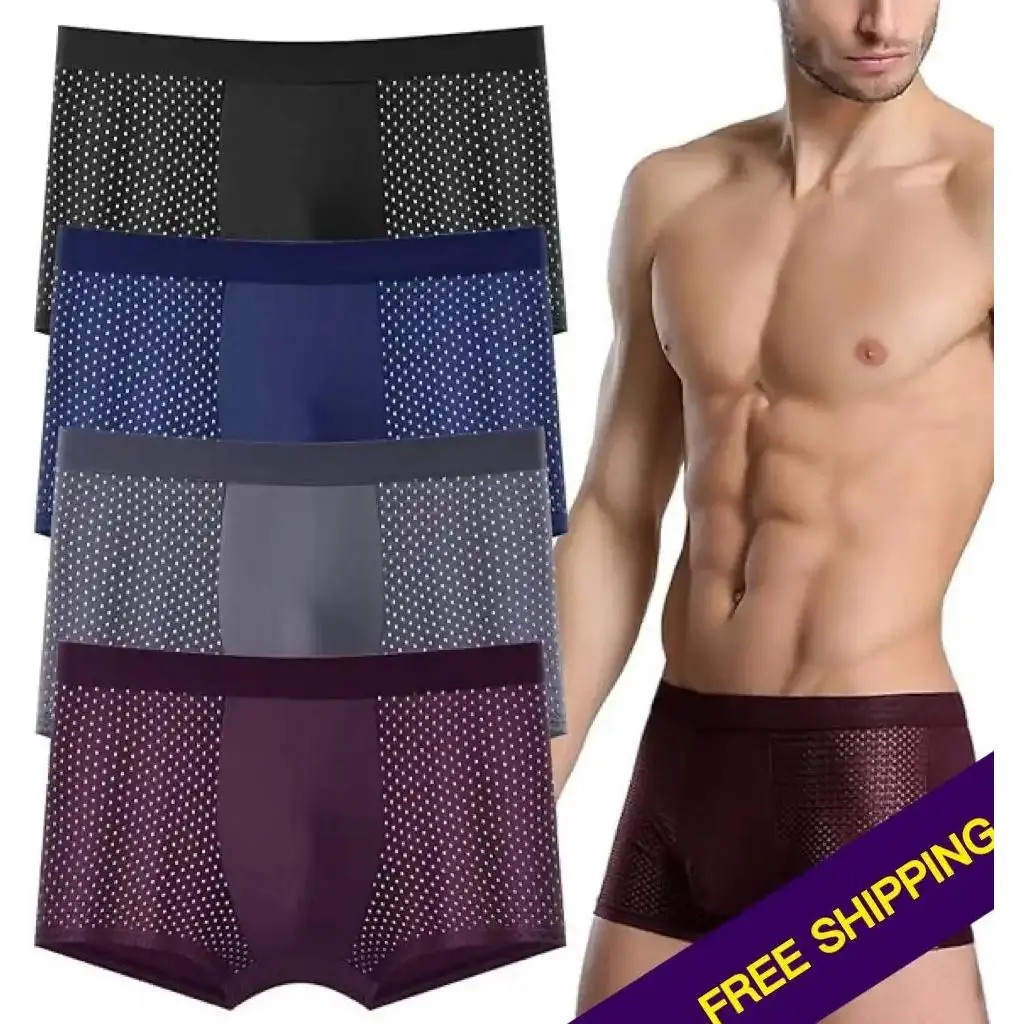 4-Pairs Mesh fashion underwear super cool popular breathable temptation comfortable non-marking men's underwear men's youth sports mesh breathable boxer shorts head mesh underwear Men's ComfortSoft Moisture-Wicking Cotton stretchy men