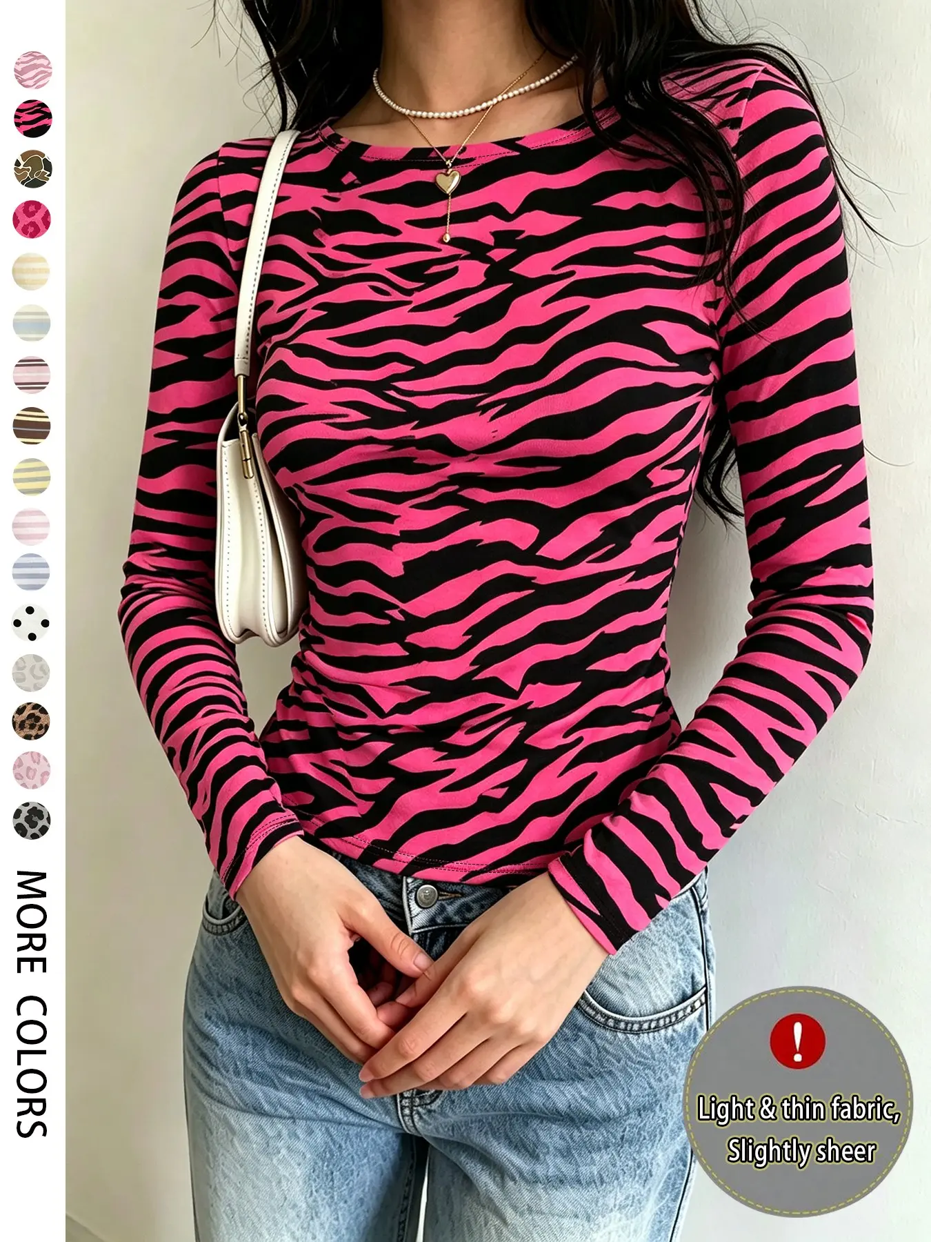 Women's Round Neck Long Sleeve Top, Slim-Fit Leopard Print T-Shirt, Casual Fall Winter Wear, Daily Home, Simple Fashion Design