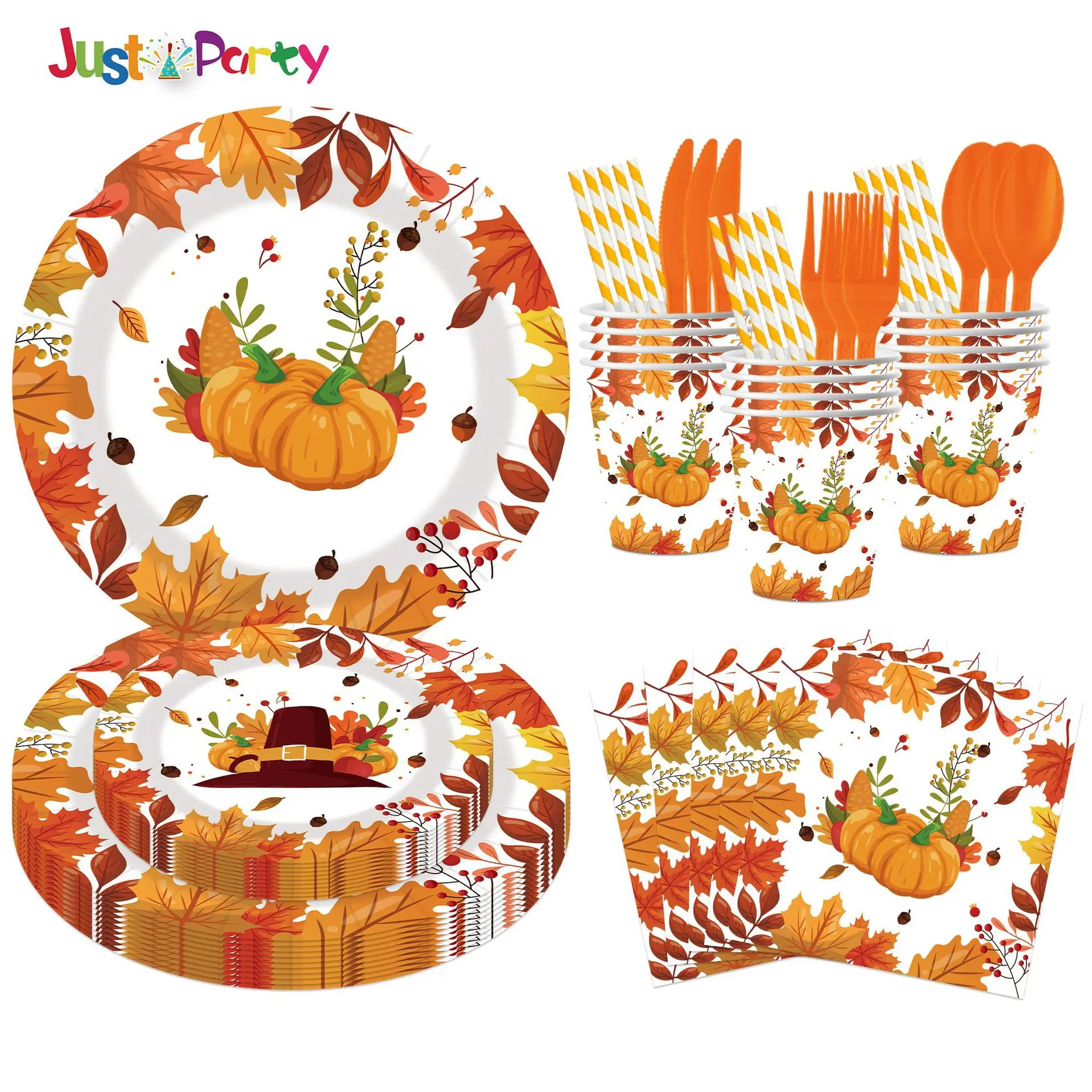 80/160pcs Christmas Pumpkin Party Disposable Paper Plates Napkins Cups Straws Set, Holiday Supplies, Party Essentials, Kitchen Must-Haves