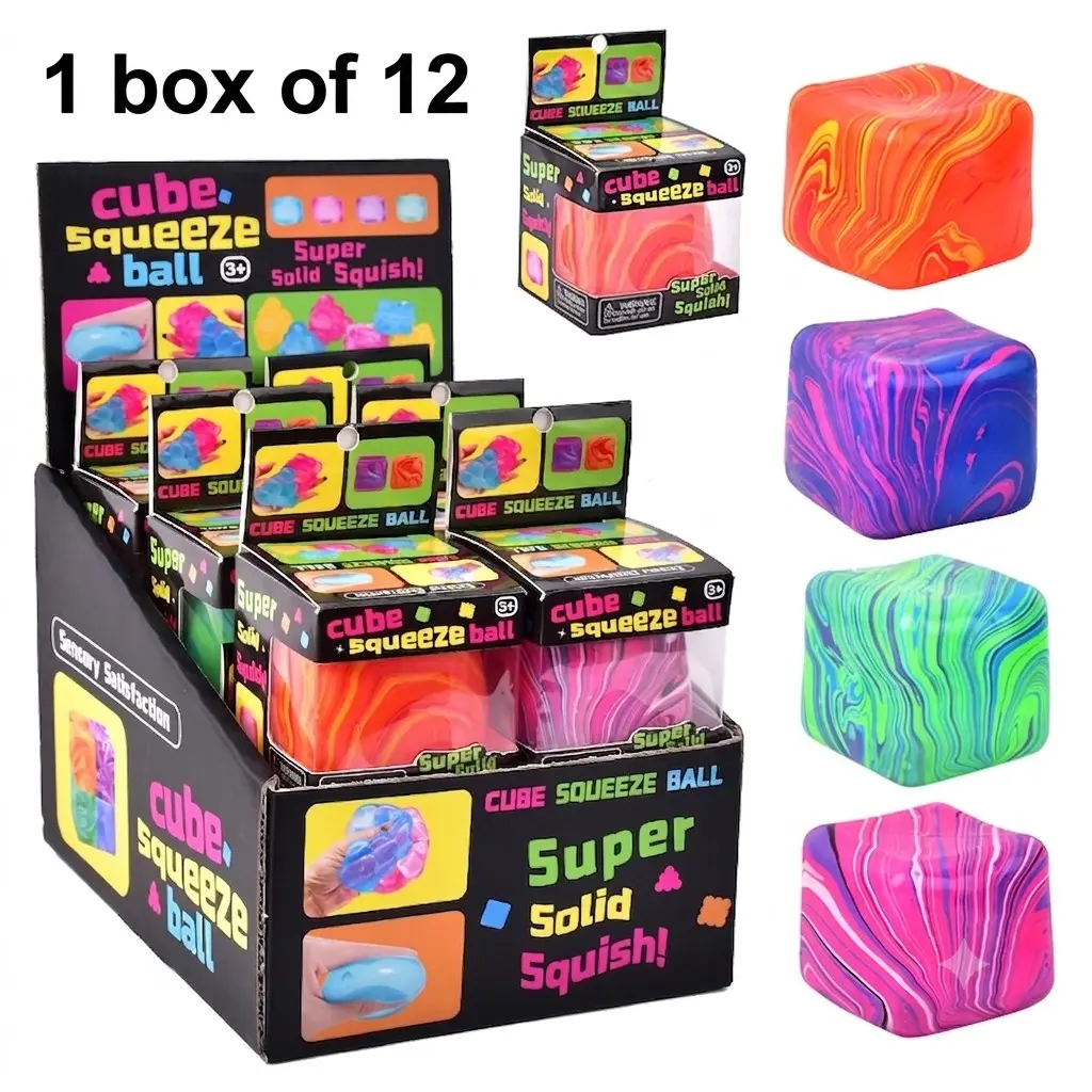 1 Box of 12 Stress Cube Squishies Fidget Toys, 2-Inch Squishy Ice Cube Shape Squeeze Toys, Slow Rise Stress Balls Sensory Toy for Kids and Adults with Autism, Classroom Prize, Easter Basket Stuffer