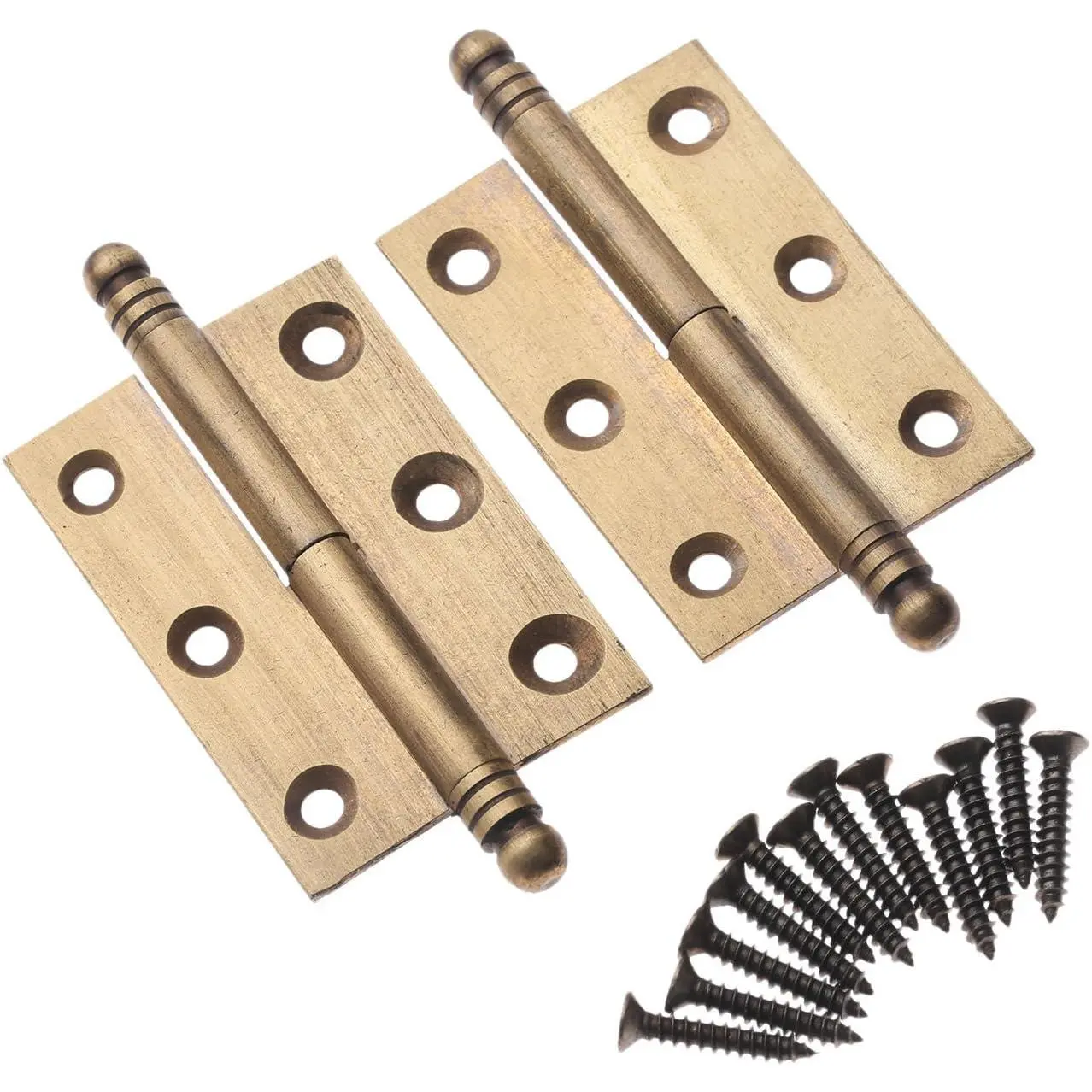 2 count  Industrial Style Folding  Hinges with Screws | Antique Brass Door Hinges for Cupboard Cabinet Door Wardrobe Wooden Boxes Cases Furniture Hardware, 2.83"x1.97"x1.34"