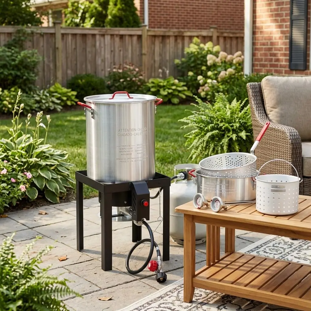 High Performance Outdoor Fryer Combo 30 Qt Turkey Fryer and 10 Qt Fish Fryer Complete Accessories with Aluminum Pots 50000 BTU Propane Igniter for Outdoor Cooking Camping and Parties
