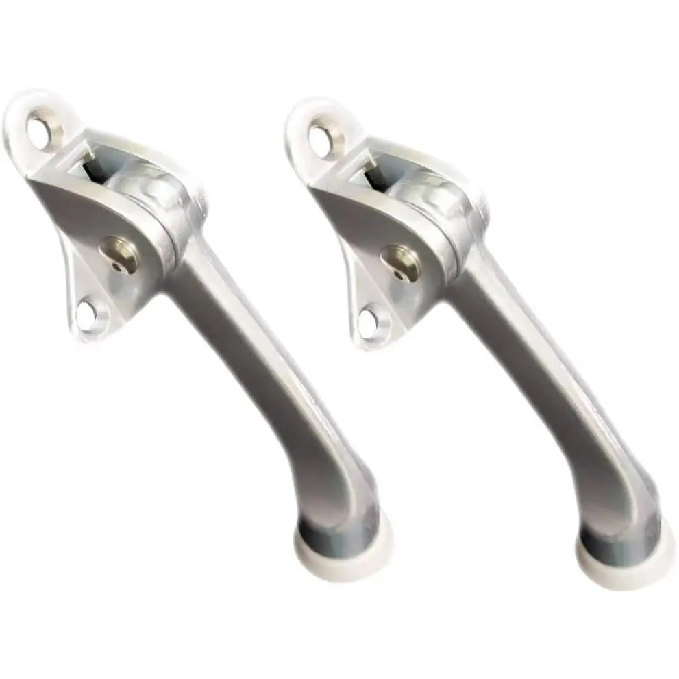 Kickdown Type Door Stops (2-Piece Set, 2 Pcs), 4 Inches Zinc Die Cast Metal Duty, Satin Chrome Finish, Made in Taiwan