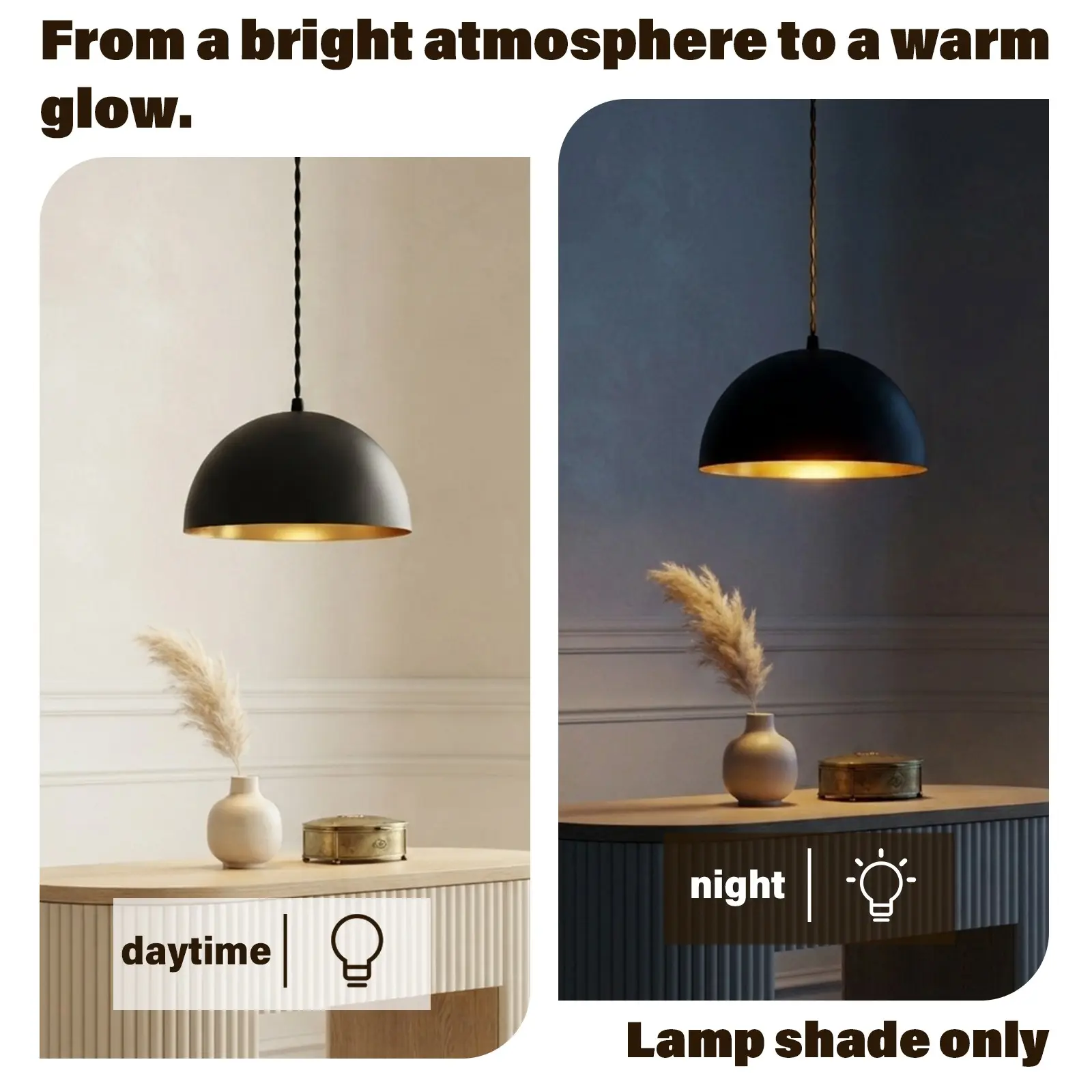 Gold Dual Tone Metal Lamp Shade, Matte Outer Glossy Inner, Iron Art Pendant Light Cover, Universal Fit, Scratch-Resistant, No Bulb Included