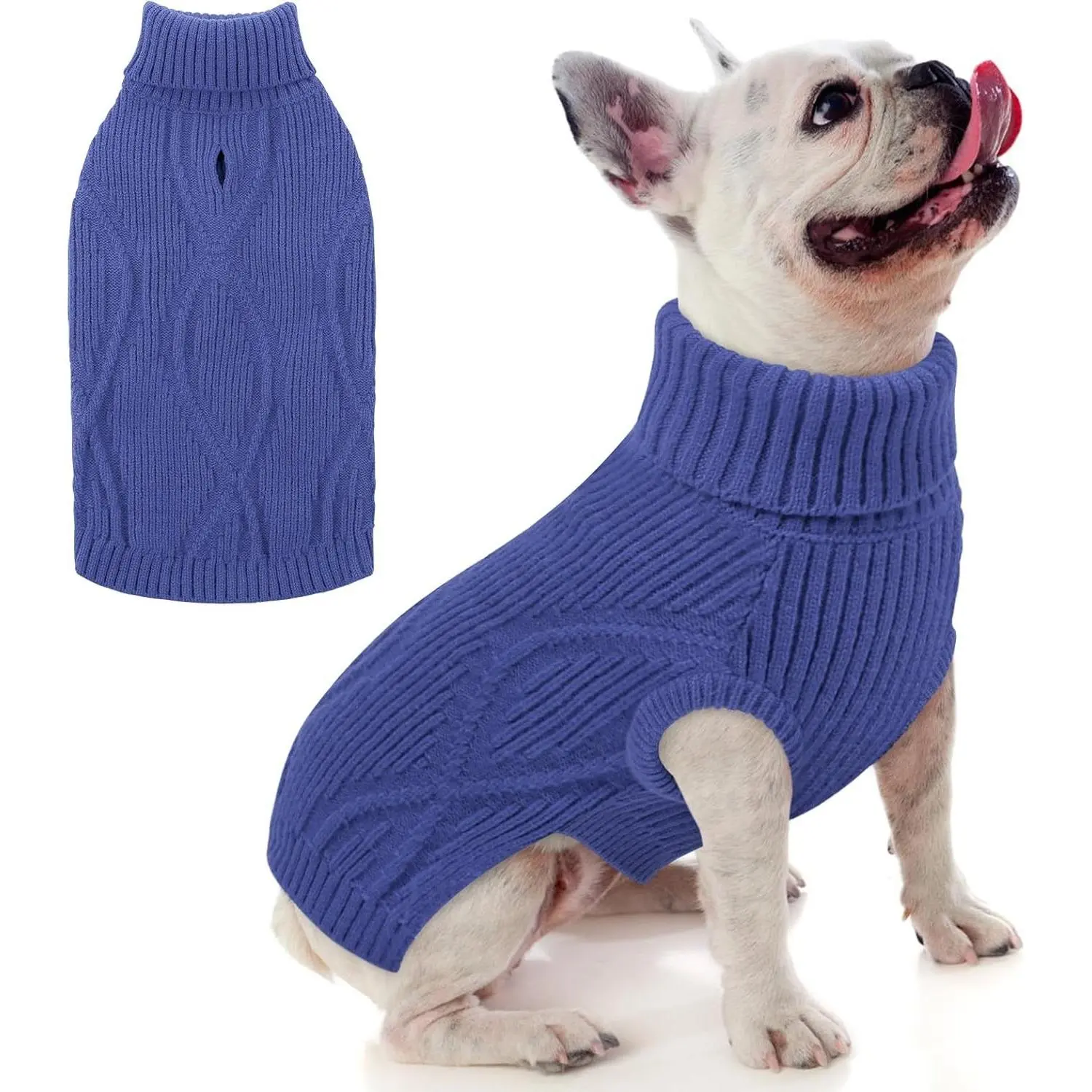 Cable Knit Unisex Puppy Christmas Pullover Sweater with Harness Hole for Small, Medium, Large Dogs (Blue, S), Multi-Size