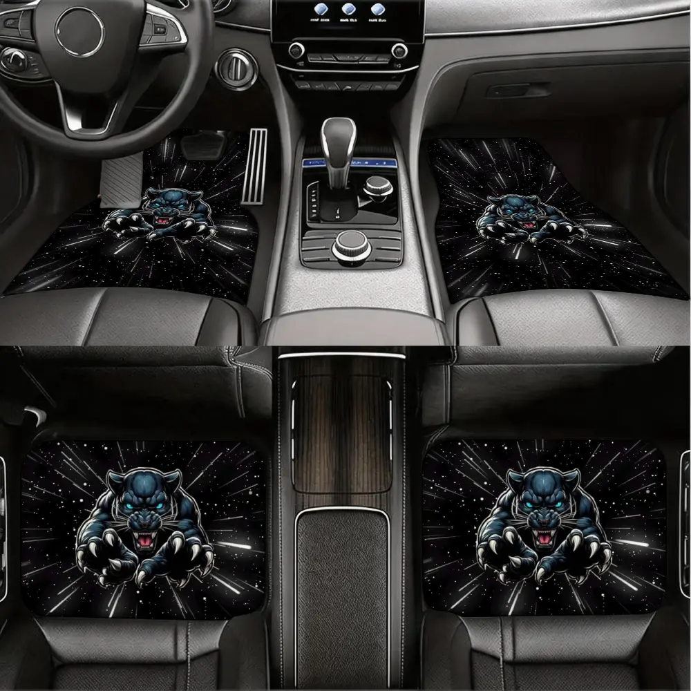 Custom Car Floor Mats, Universal Auto Floor Liners, 3D Blue Panther Galaxy Print Design, Non-Slip Rubber Backing With Deep Dish Protection, For Men Women Drivers Interior Decoration, Full Set 4 Pieces Front And Rear