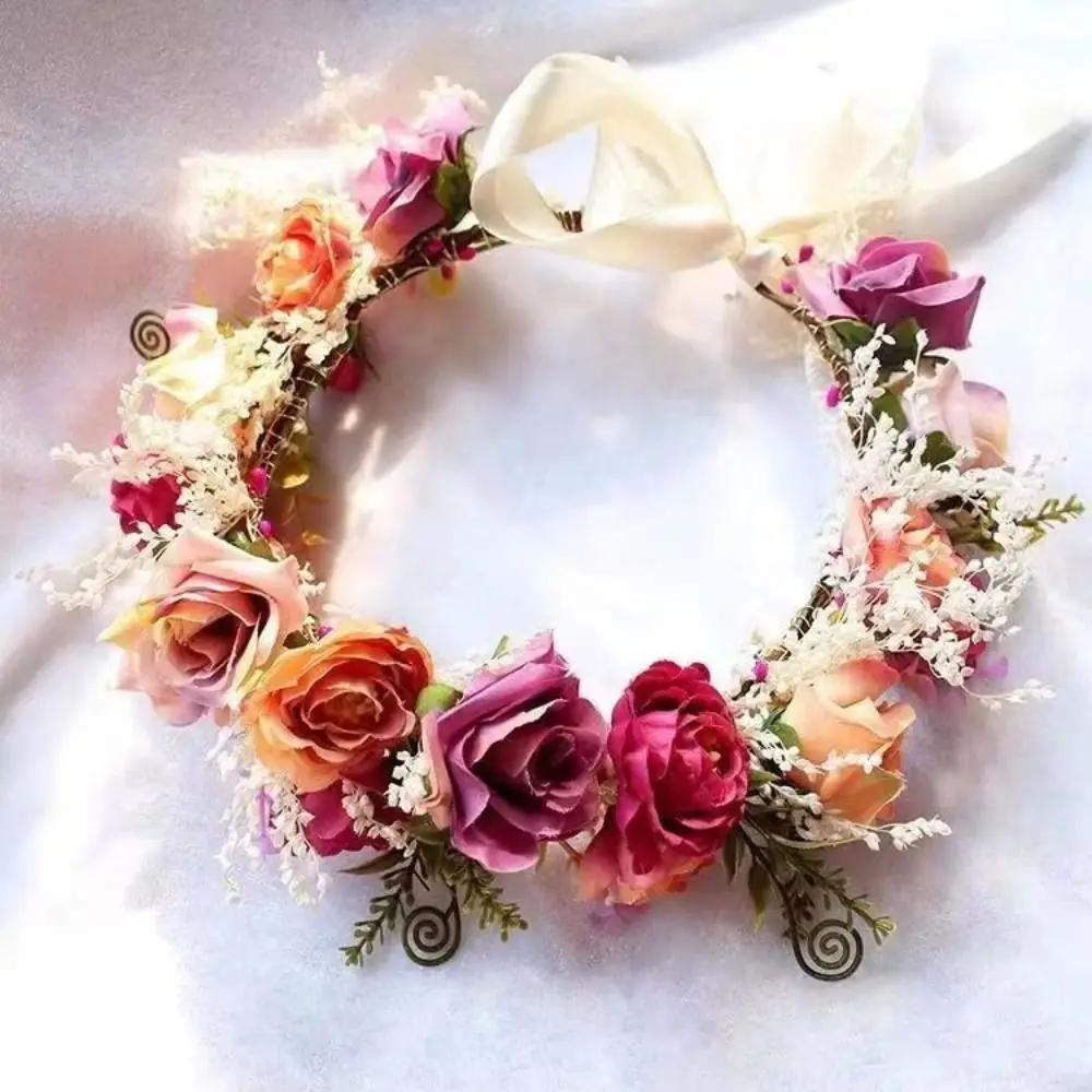 Artificial Flower Floral Headband Elegant Floral Boho Flower Crown Korean Sweet Princess Wedding Headpiece Birthday Party