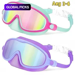 2-Pack Kids Swim Goggles with Nose Clip, Wide-Angle Anti-Fog UV Protection, Durable Lens, Suitable for Ages 3-14, Perfect for Swimming, Water Goggles