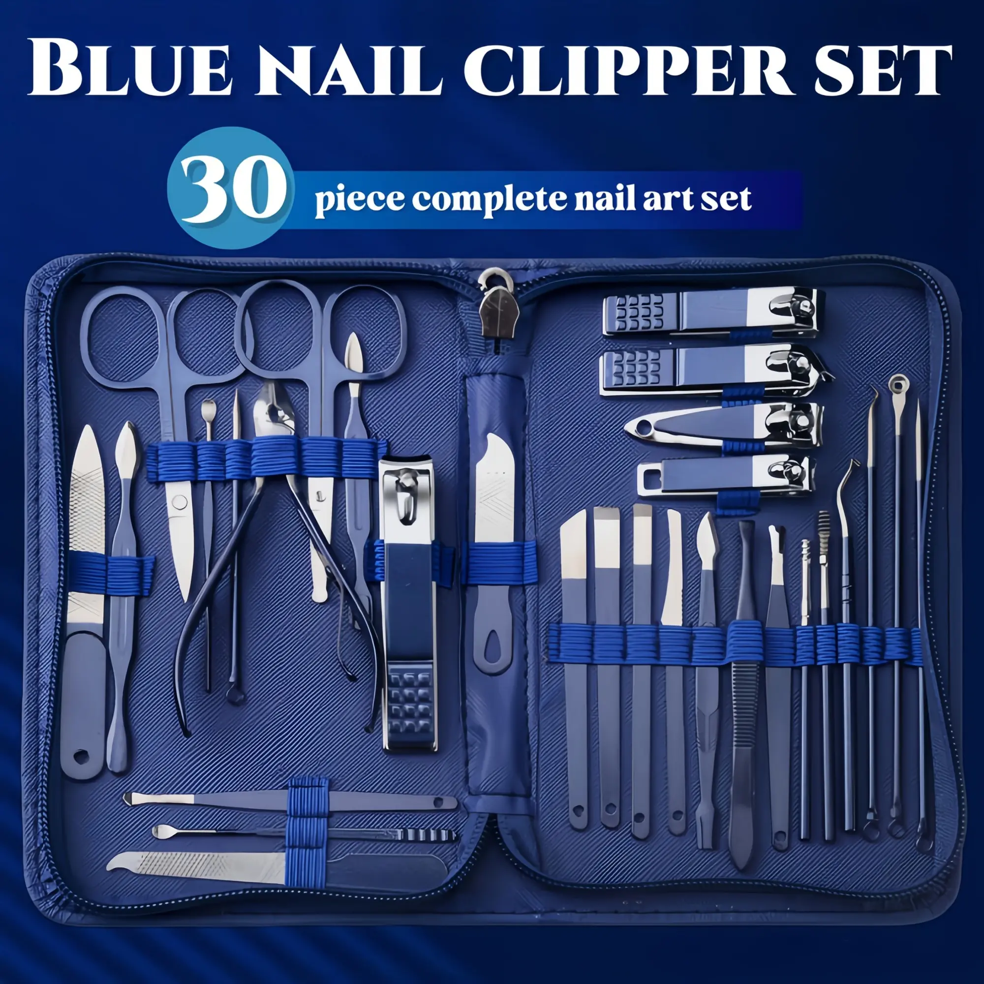 30pcs Blue Nail Clipper Set, Manicure set, Pedicure Set, Hand Foot Care Set, Perfect Gift, Complete Beauty Tool Collection