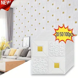 20/50/100pcs 3mm Thick Self-Adhesive XPE Wallpaper | Bedroom Decorative Wallpaper | Anti-collision Foam | 3D Wall Sticker | Living Room Ceiling | Soft Ceiling Covering, Suitable for Bedroom, Living Room, and Hallway Walls, 35x35cm/13.78x13.78inch