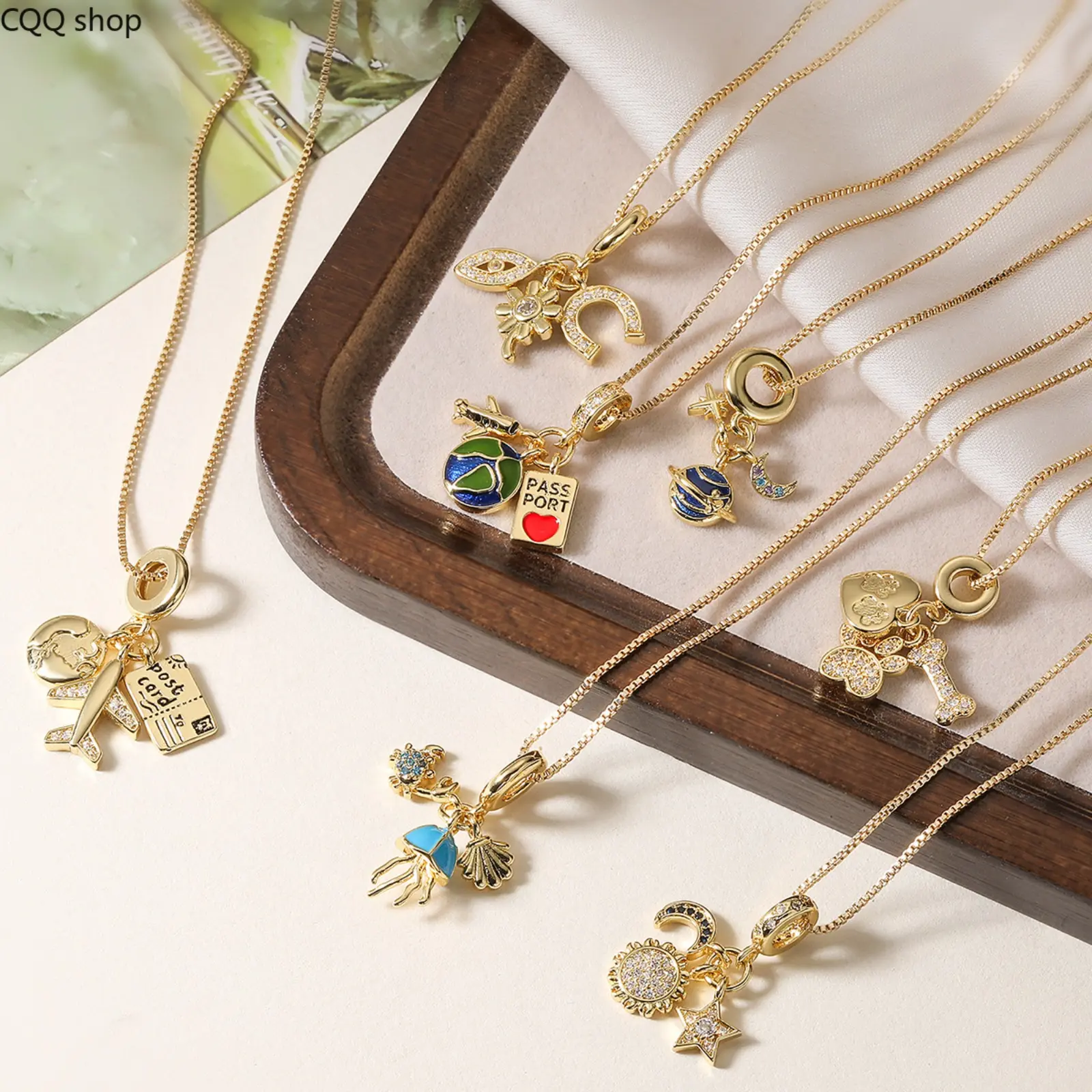 18K Gold Plated Cubic Zirconia Airplane Passport Pendant Necklace, Unique Stylish Dainty Clavicle Chain, Versatile Women Jewelry for Daily Wear, Travel & Casual Dating